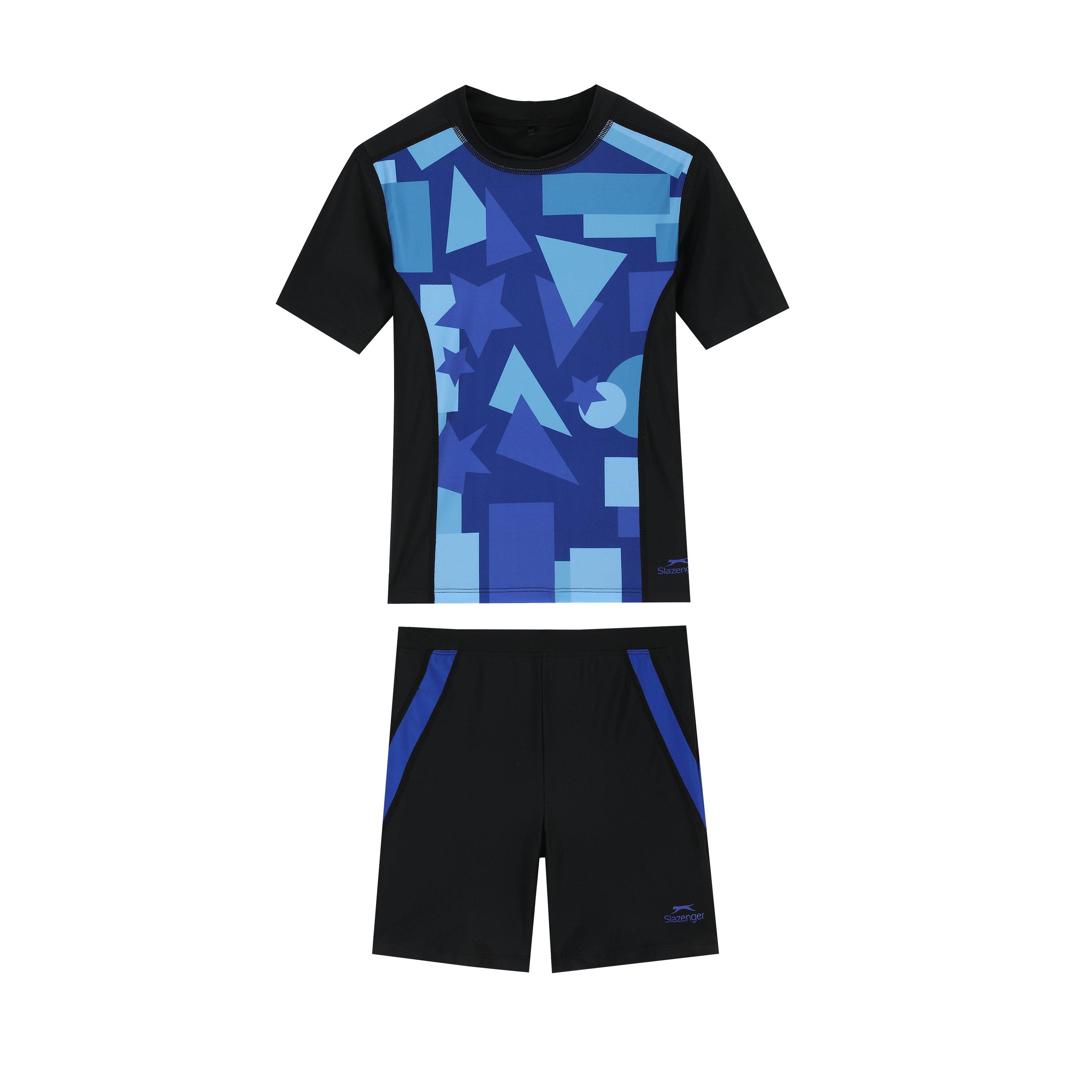 Black/Blue - Slazenger - 2 piece Short Sleeve Swimsuit Childrens - 1