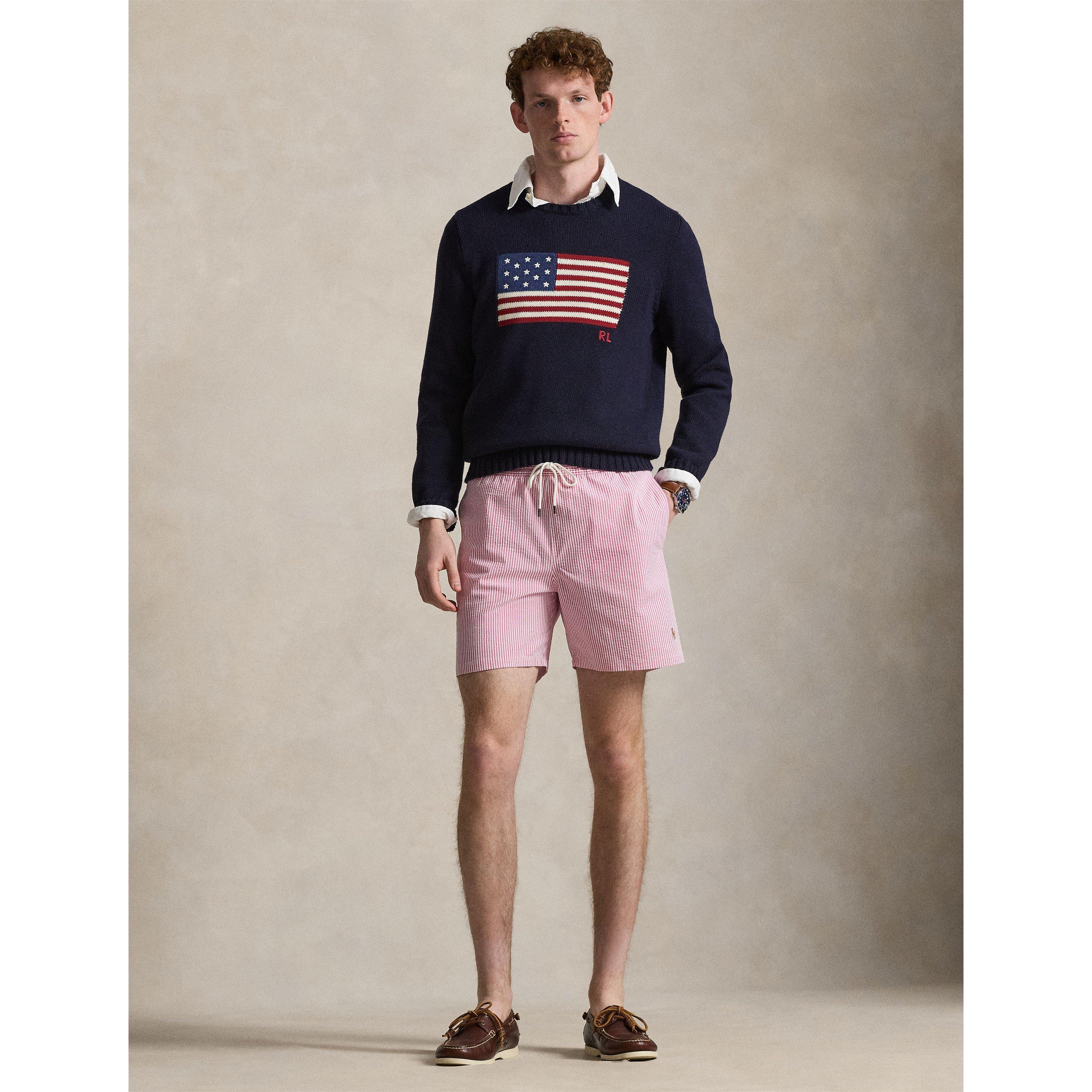 Rose Stripe - Polo Ralph Lauren - Mens Seersucker Traveller Swim Shorts - 5