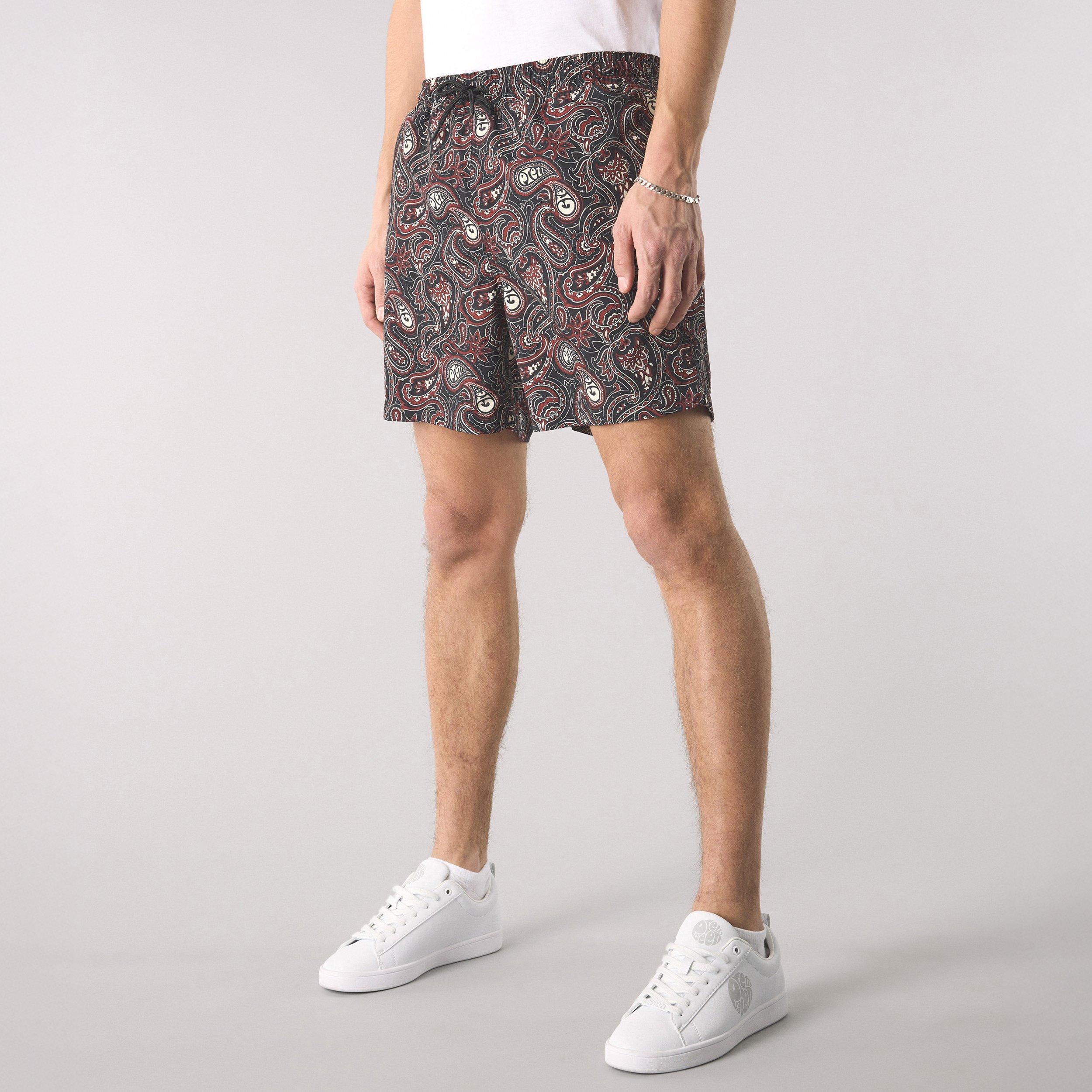 Short Celio Homme XL Noir Blanc Motif Paisley Taille élastique Bermuda