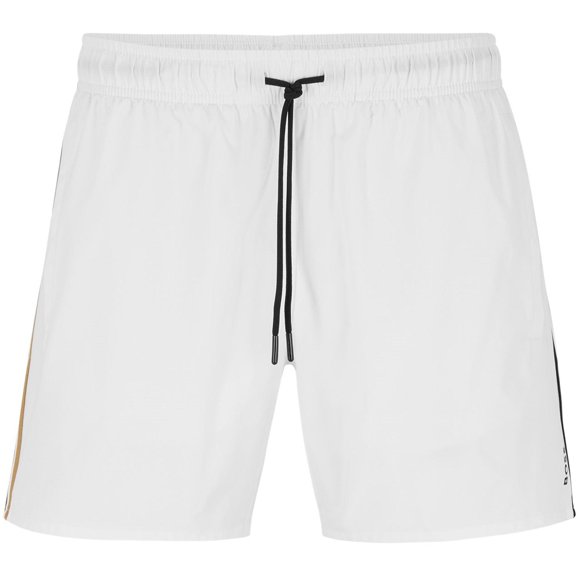 Boss Men's Iconic Quick Drying Twin Slit Pockets Swim Shorts - White 100 - S