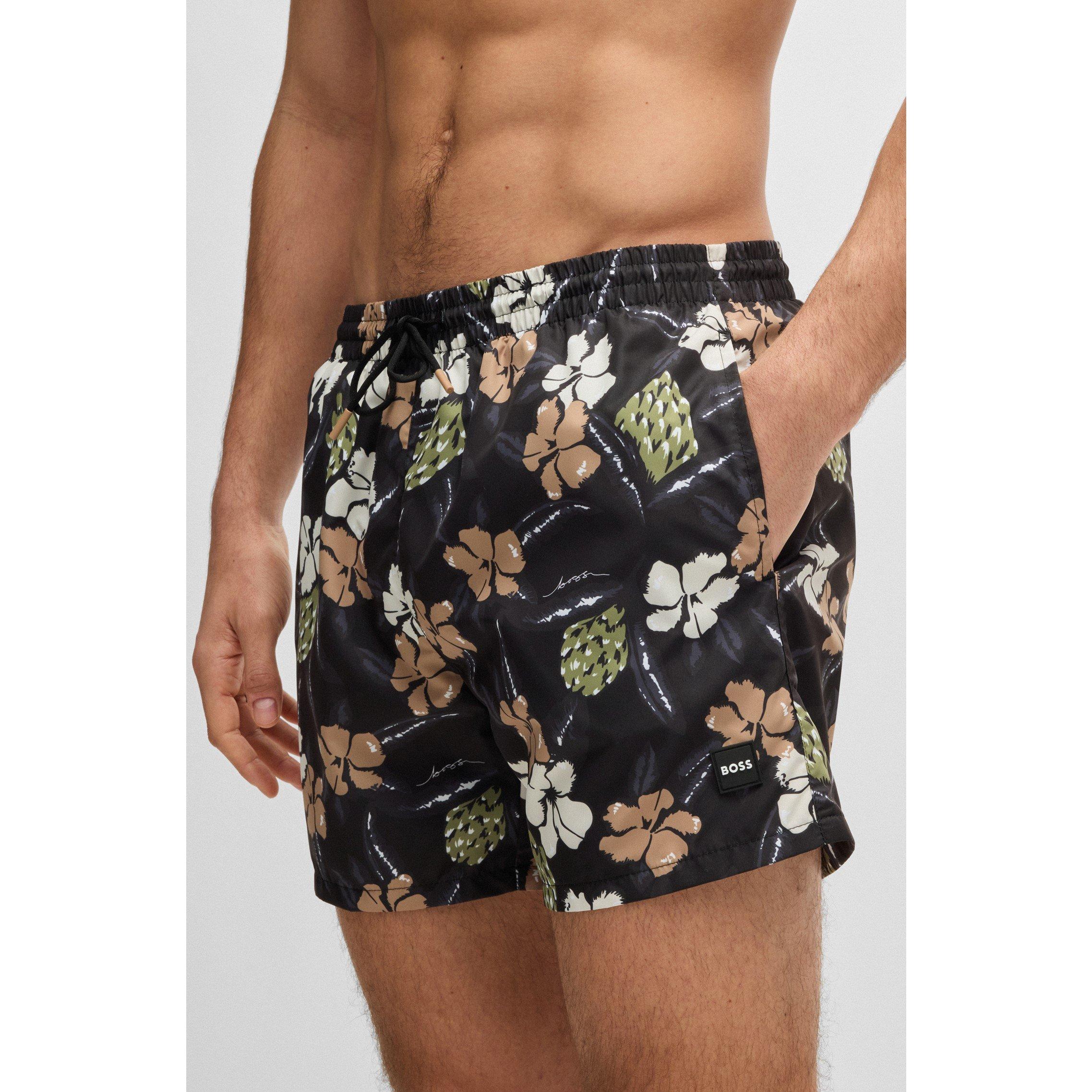 Black 003 - Boss - Men's  BW Piranha Swim Shorts, Breathable Mesh Lining - 4