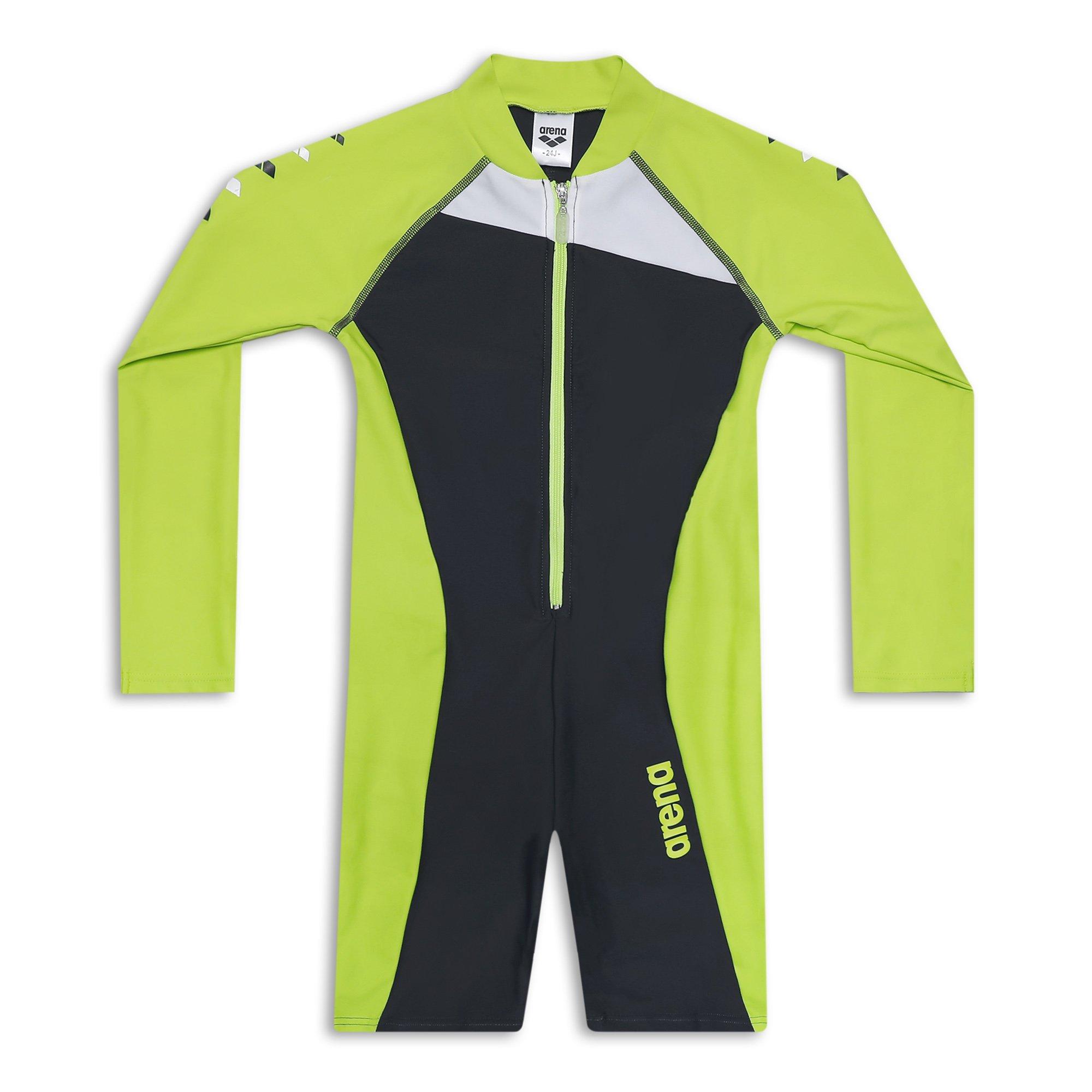 Grey - Arena - Long Sleeve Swim One-Piece Juniors - 1