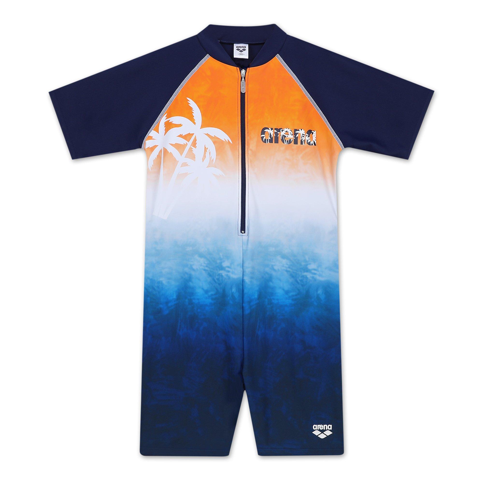 Navy/Orange - Arena - UV Half Swimsuit Juniors - 1