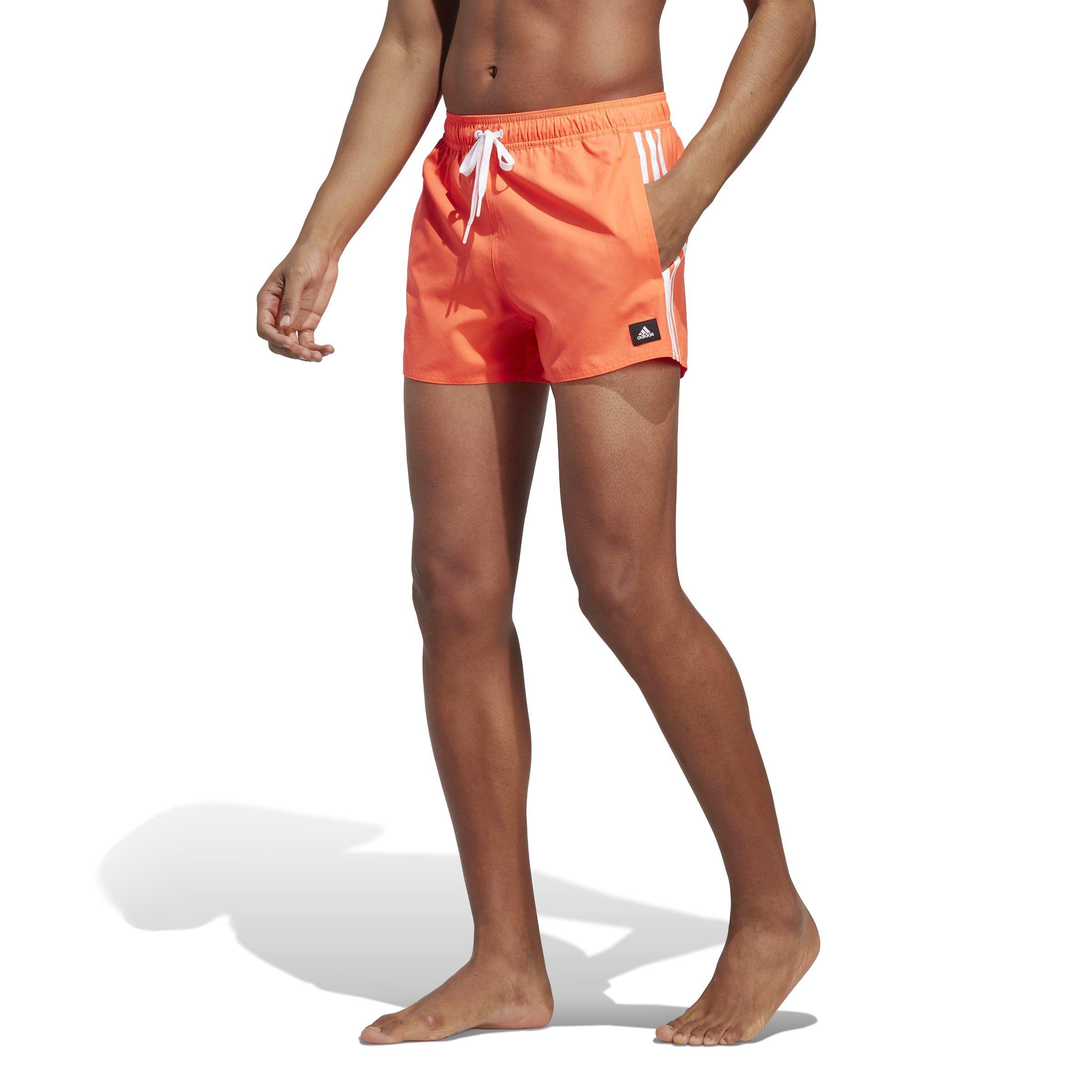 Solar Red/White - adidas - 3 Stripes CLX Very Short Length Mens Swim Shorts - 2