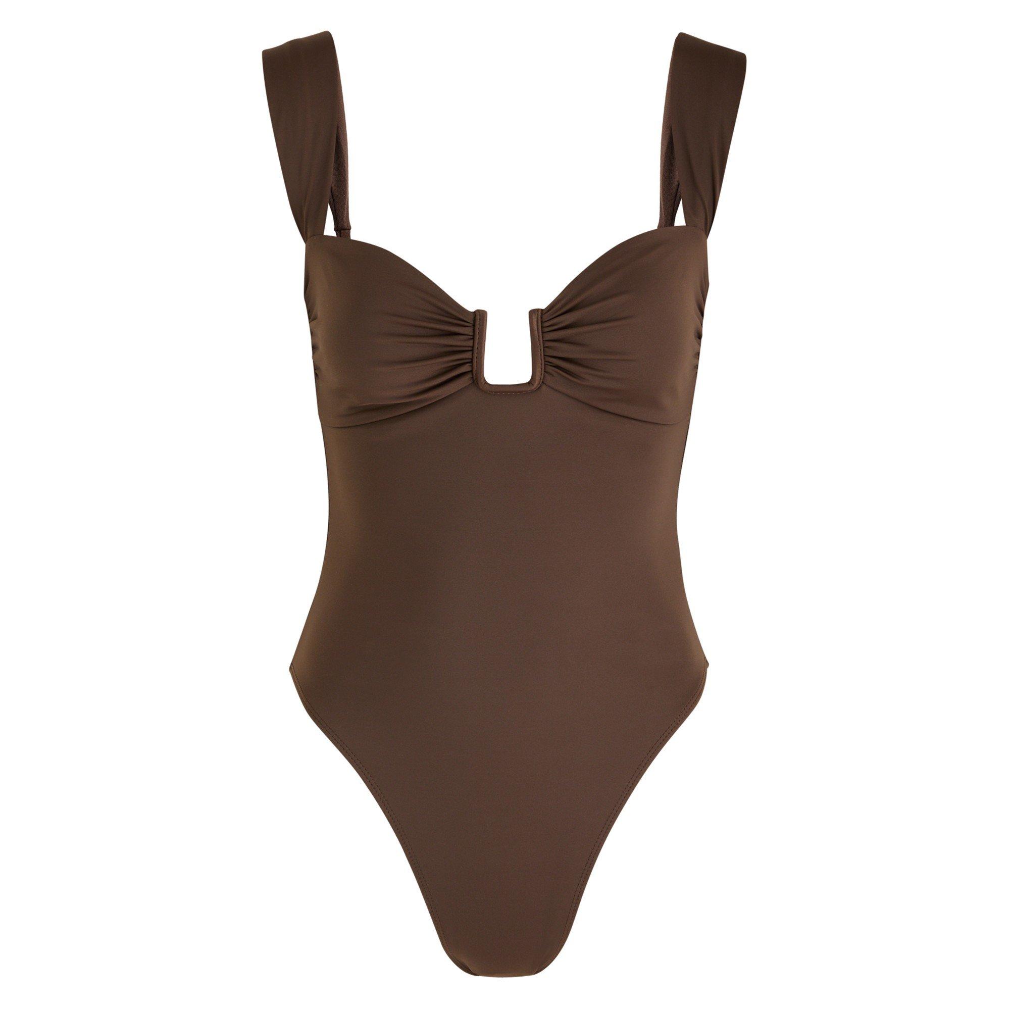 BROWN - Away That Day - Women's Cannes High Leg One-Piece Swimsuit - 1