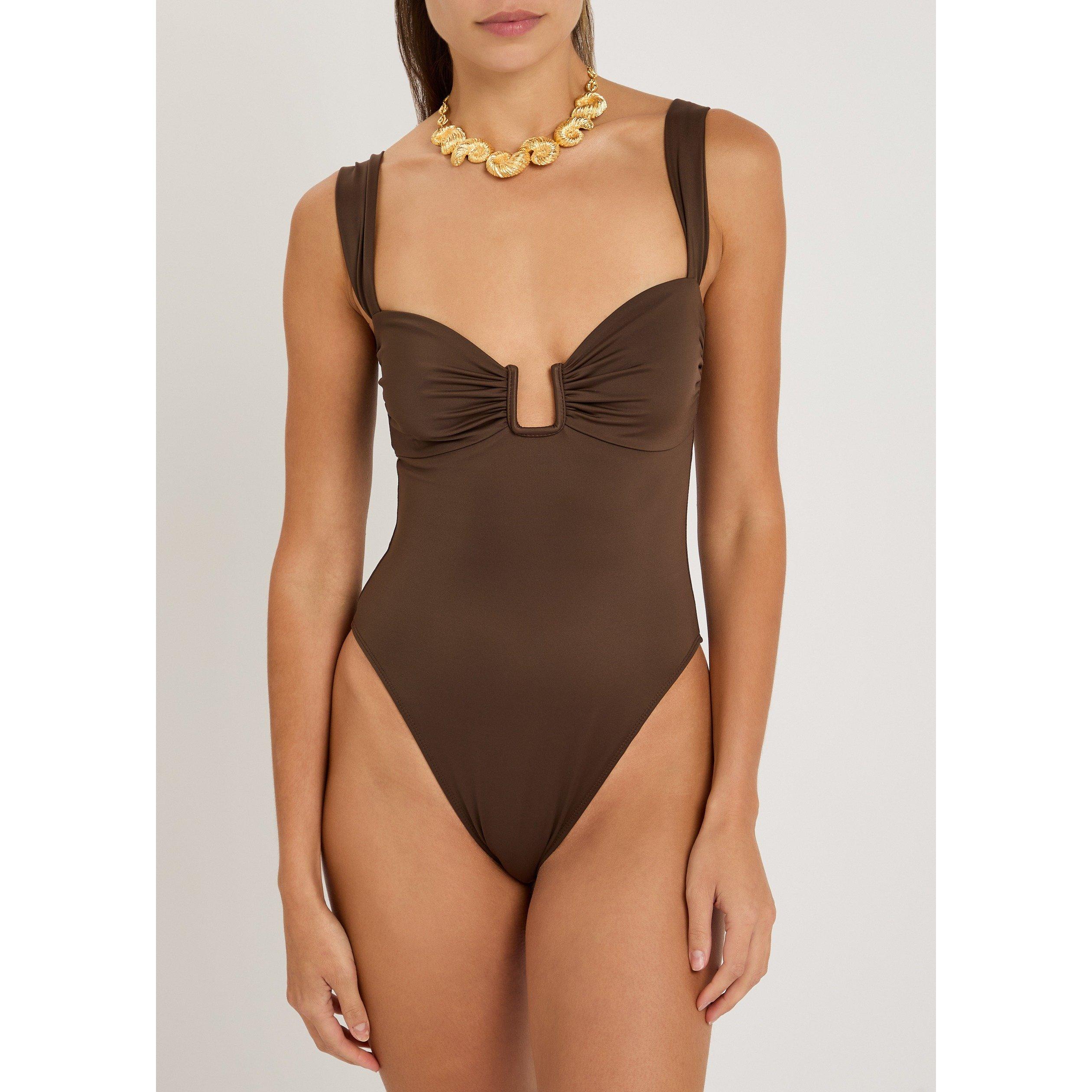 BROWN - Away That Day - Women's Cannes High Leg One-Piece Swimsuit - 2