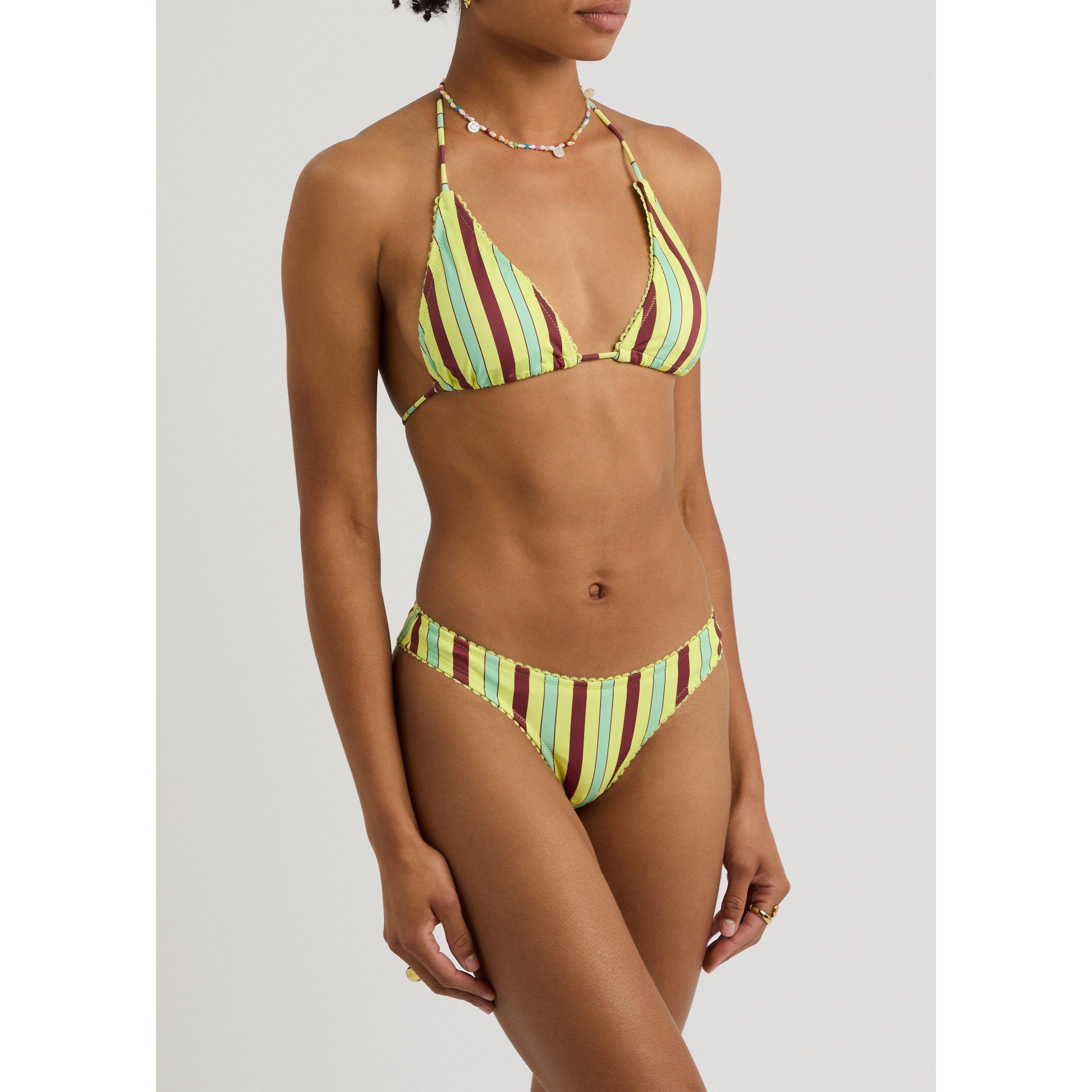 MULTICOLOURED - Damson Madder - Women's Picot Striped High-Leg Bikini Briefs - 2