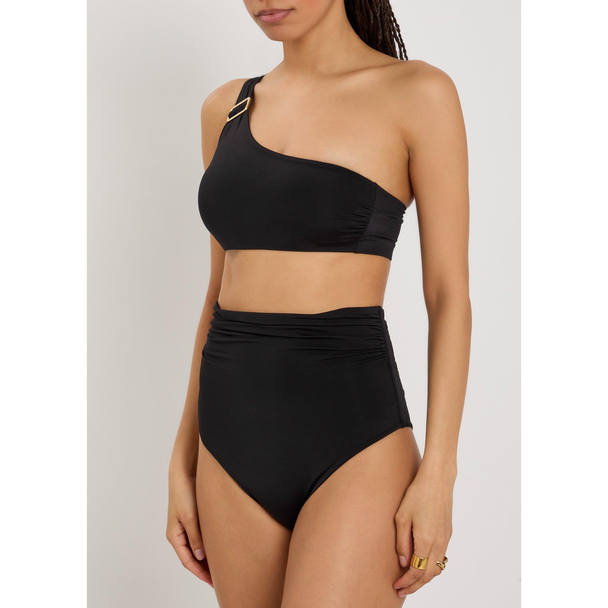 BLACK - Max Mara - Women's Ruched High-Waist Bikini Bottoms - 2