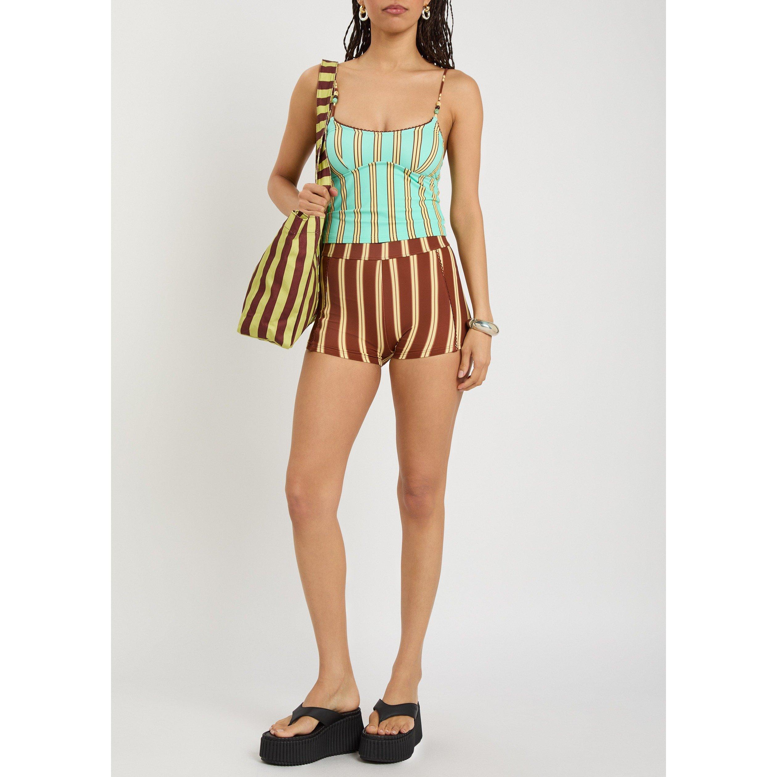 BROWN - Damson Madder - Women's Trudi Striped Bikini Shorts - 5
