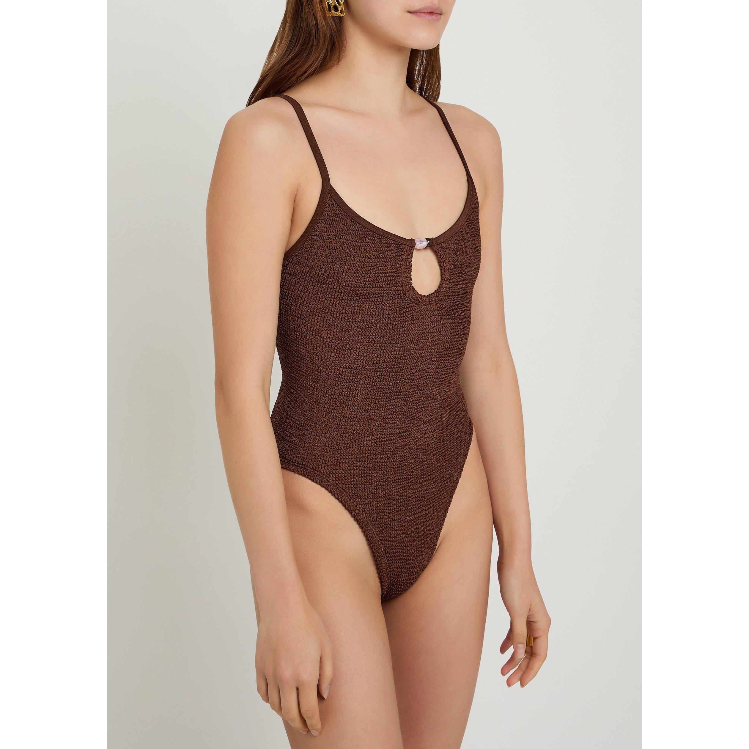 BROWN - Hunza G - Women's Mia Beaded Scoop-Neck Swimsuit - 2