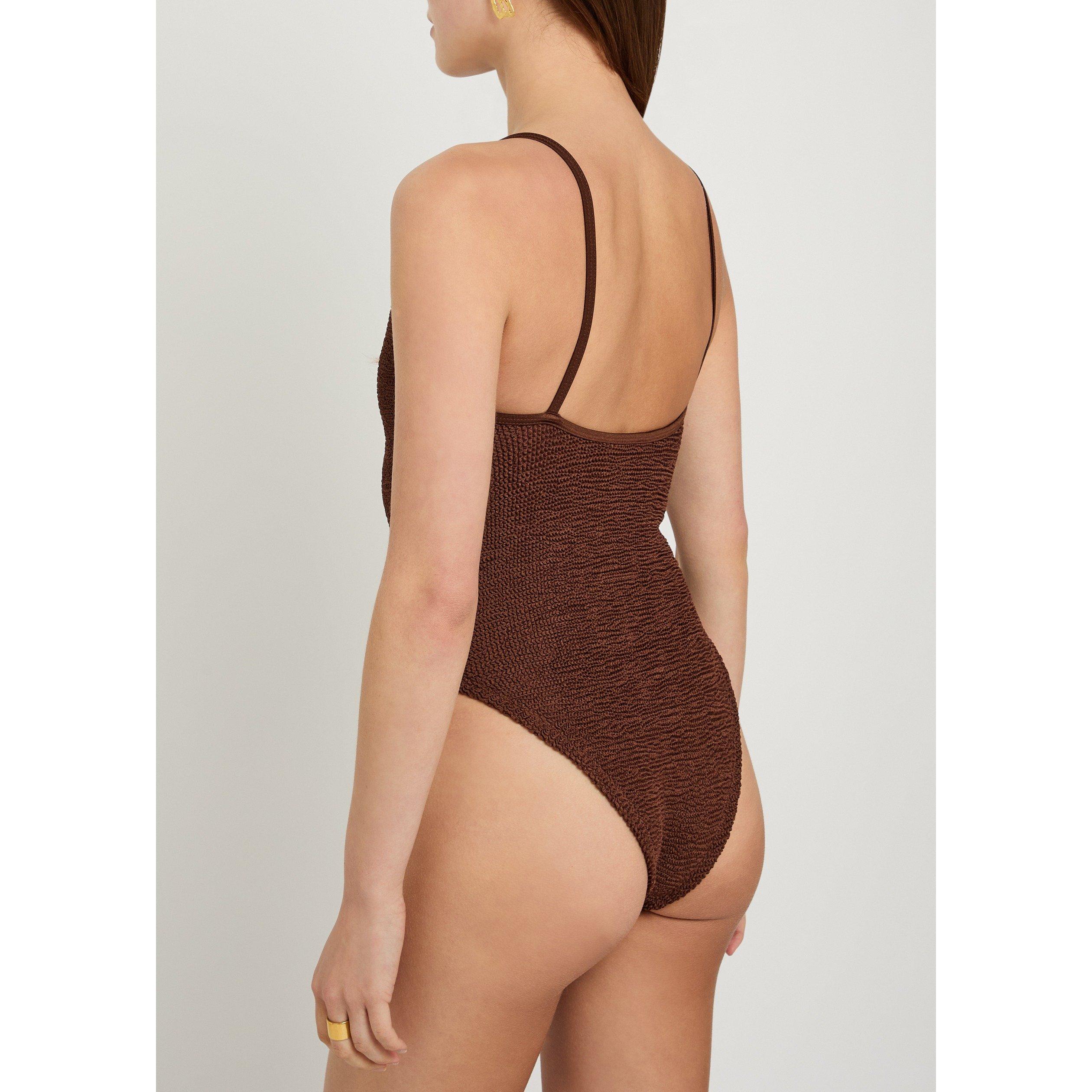 BROWN - Hunza G - Women's Mia Beaded Scoop-Neck Swimsuit - 3