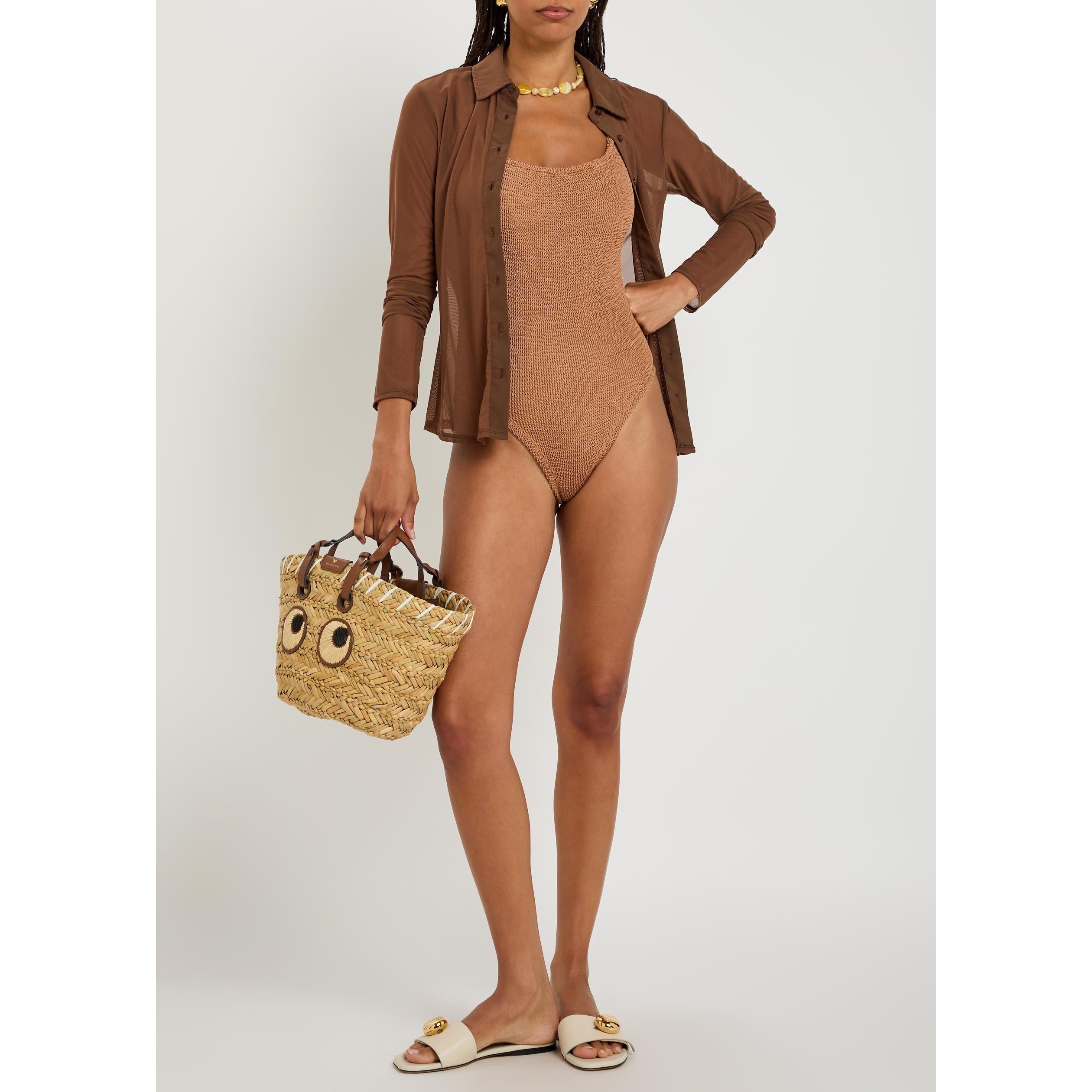 BROWN - Hunza G - Women's Square Neck One-Piece Swimsuit - 5