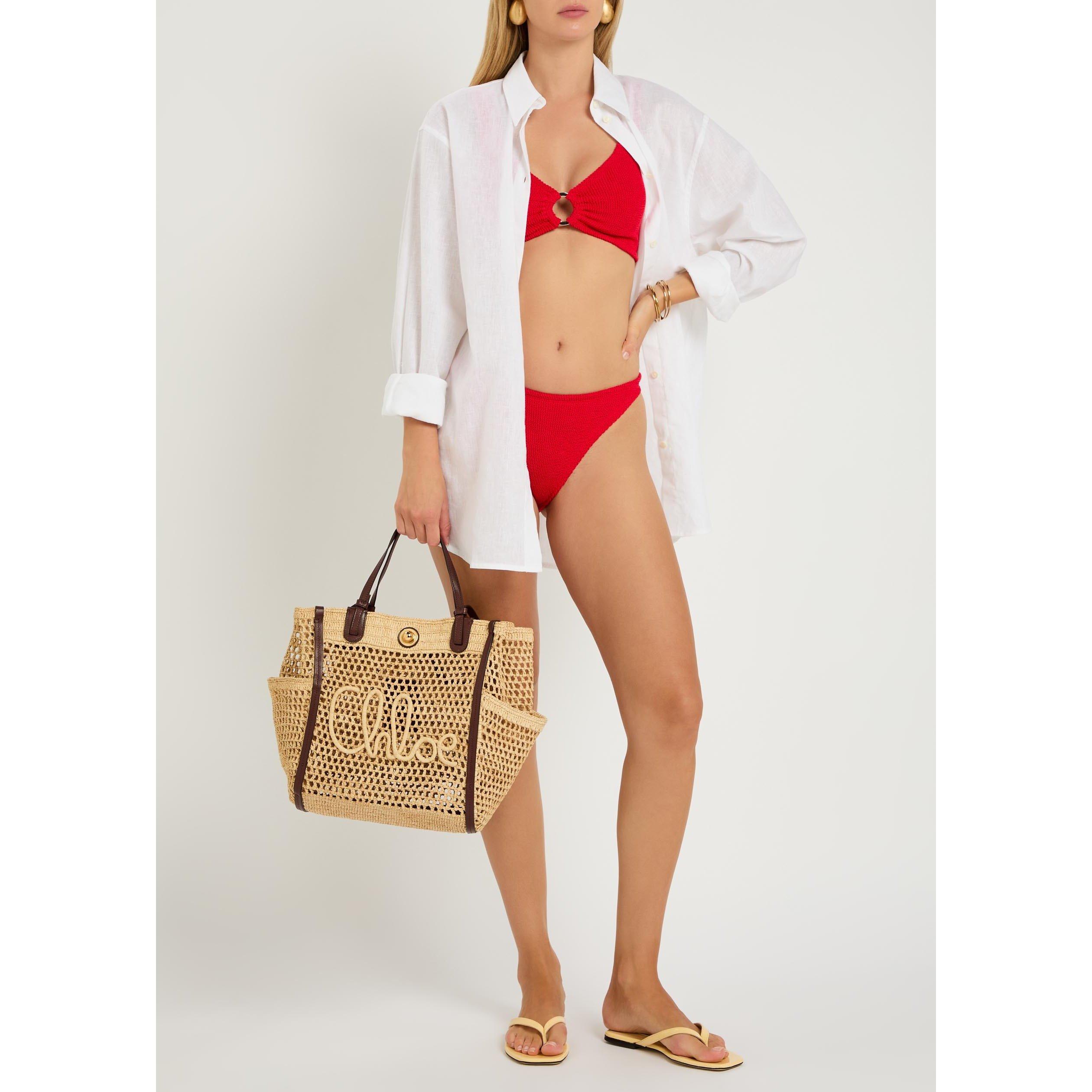 RED - Hunza G - Women's Julia Gold Hoop Top and Briefs Bikini Set - 5