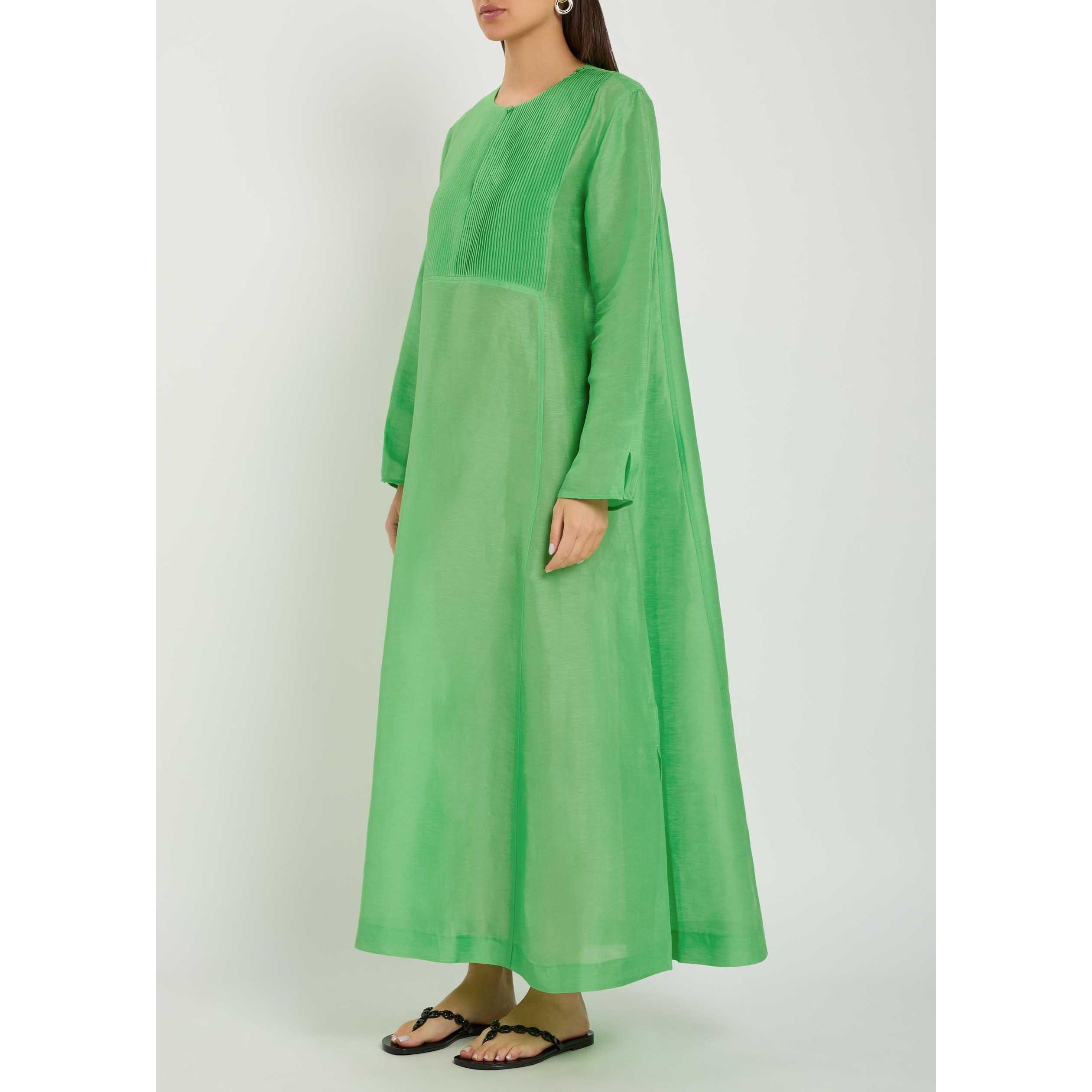 BRIGHT GREEN - Tory Burch - Women's Pleated Linen Kaftan - 2