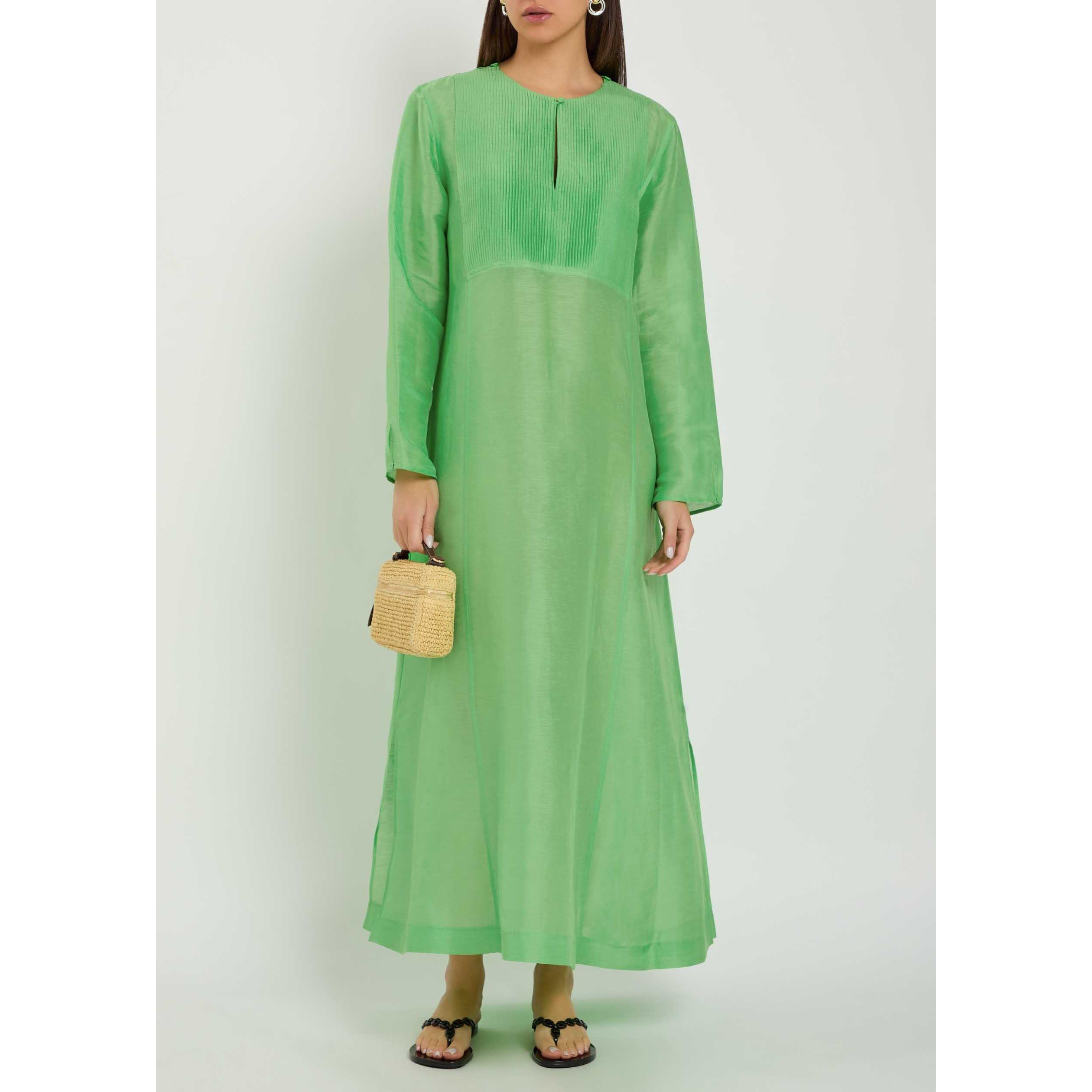BRIGHT GREEN - Tory Burch - Women's Pleated Linen Kaftan - 5