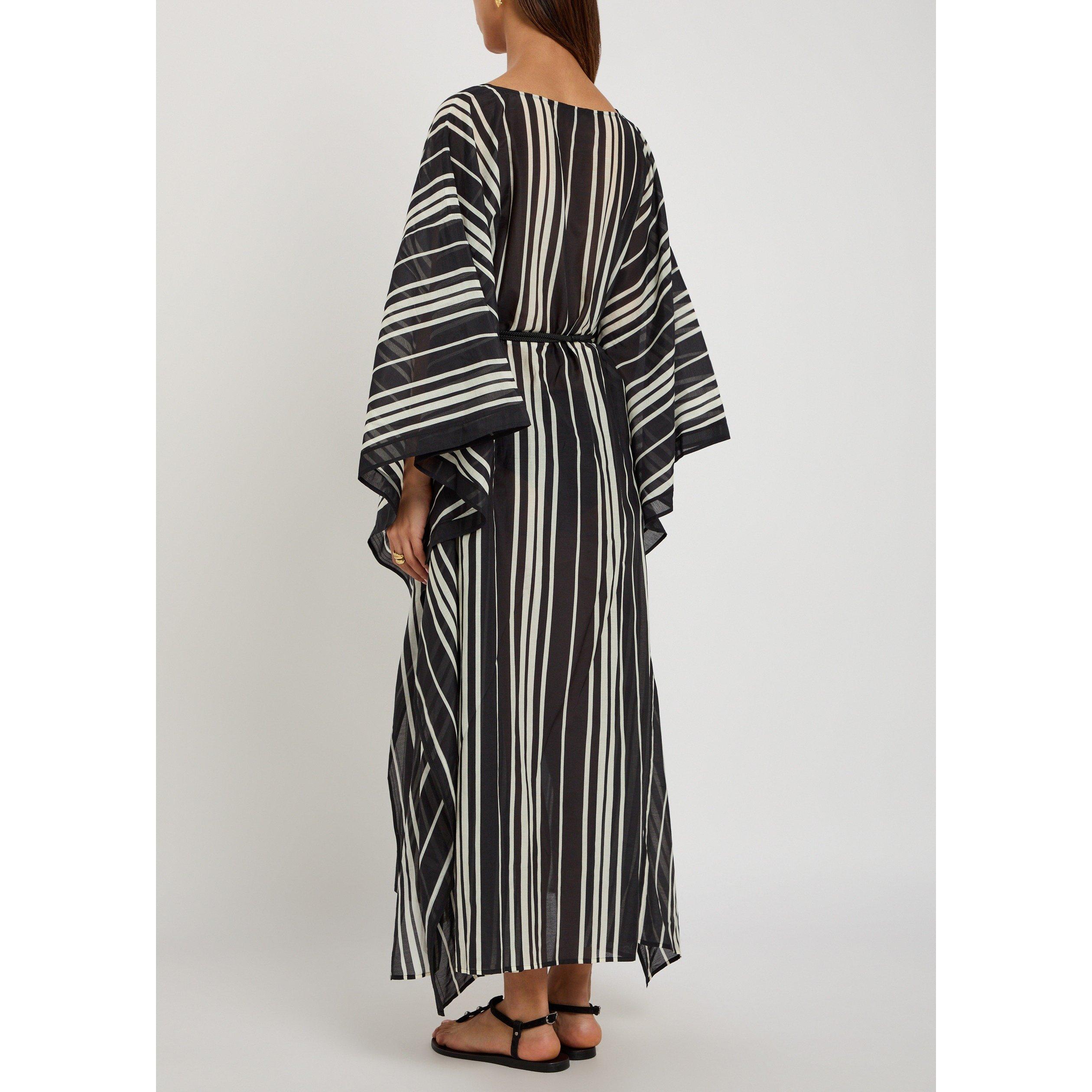 BLACK AND OTHER - Tory Burch - LD BELTED STRIPED SILK CAFTAN - 3