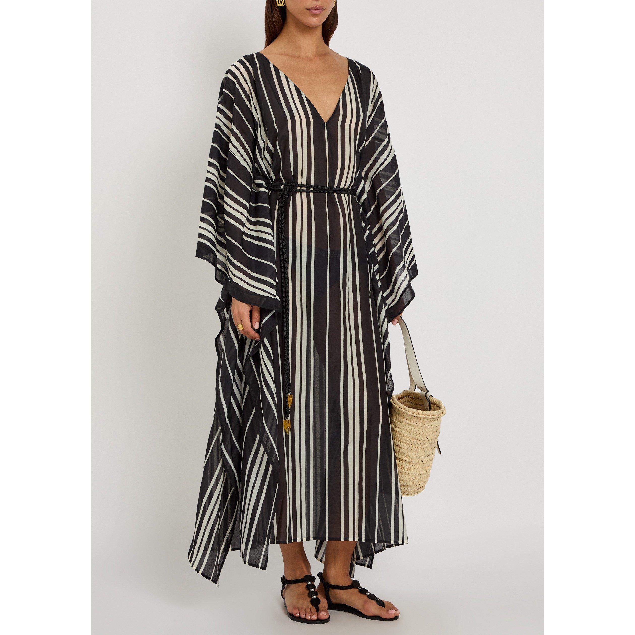 BLACK AND OTHER - Tory Burch - LD BELTED STRIPED SILK CAFTAN - 5