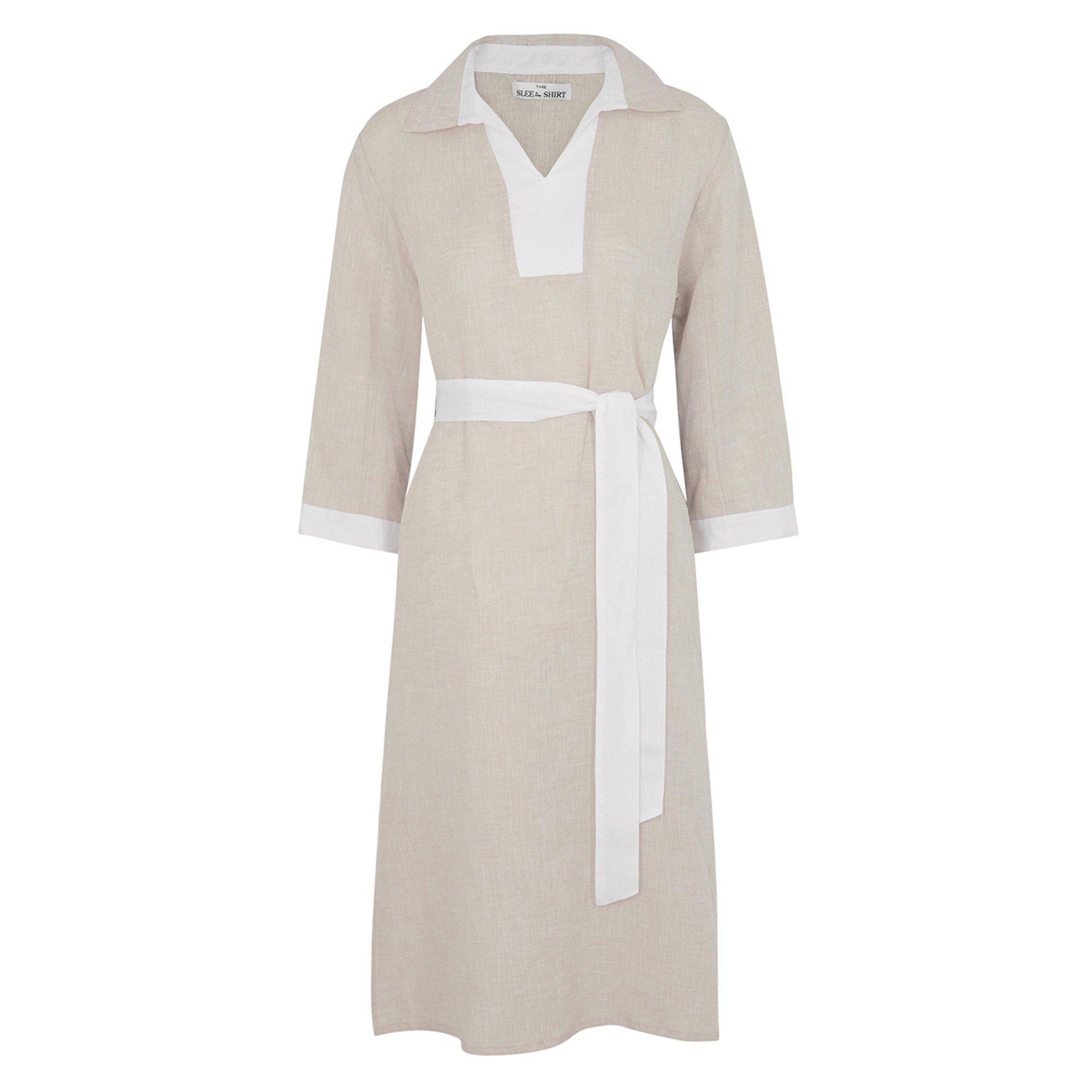 BEIGE AND OTHER - The Sleep Shirt - Women's Long-Sleeve Collared Belted Linen Kaftan - 1