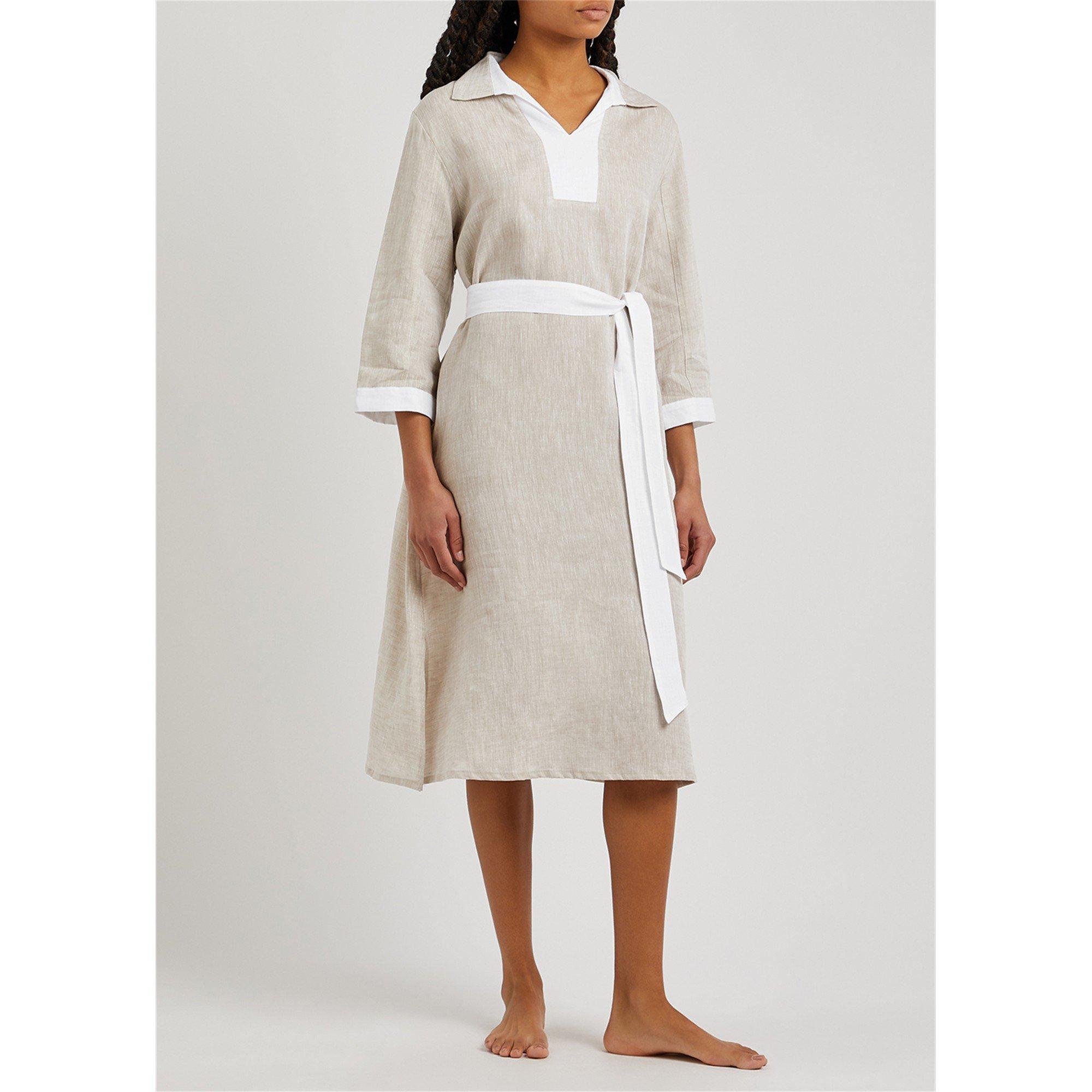 BEIGE AND OTHER - The Sleep Shirt - Women's Long-Sleeve Collared Belted Linen Kaftan - 2