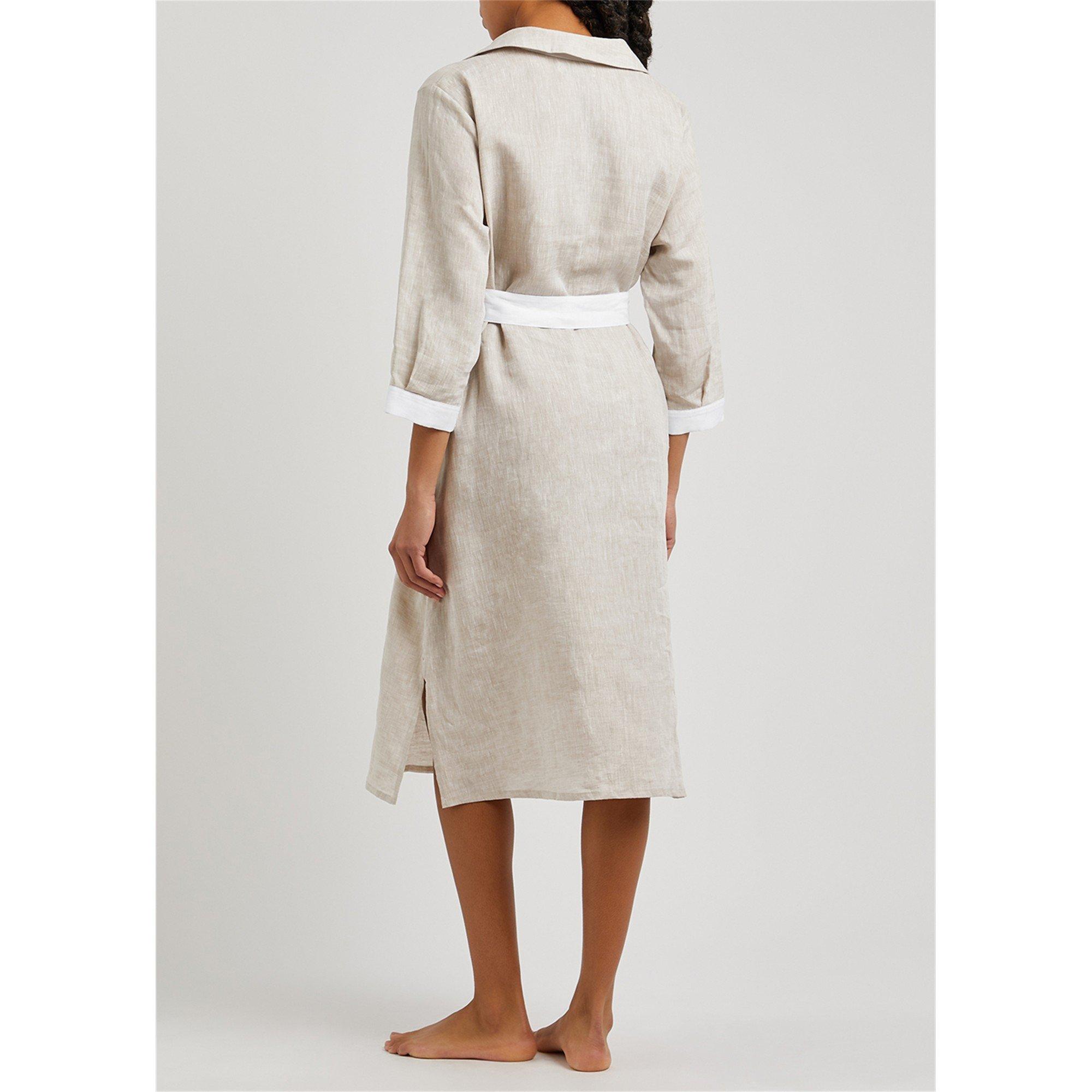 BEIGE AND OTHER - The Sleep Shirt - Women's Long-Sleeve Collared Belted Linen Kaftan - 3