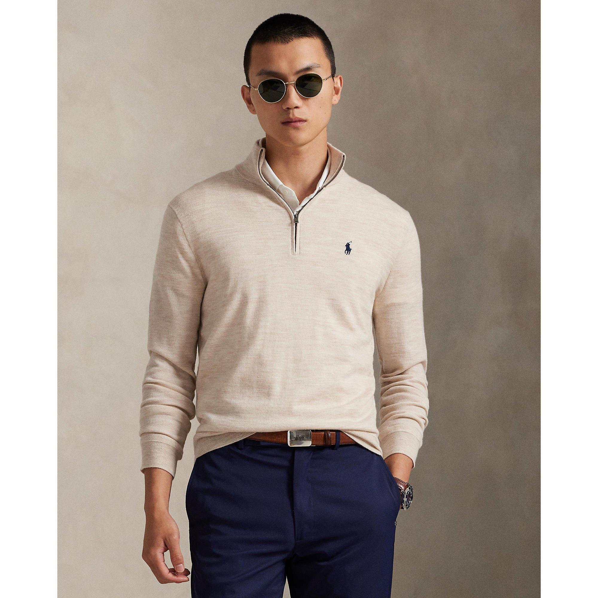 Ecru Heather - Polo Ralph Lauren - Men's Embroidered Pony Logo Ribbed Pullover Jumper - 3