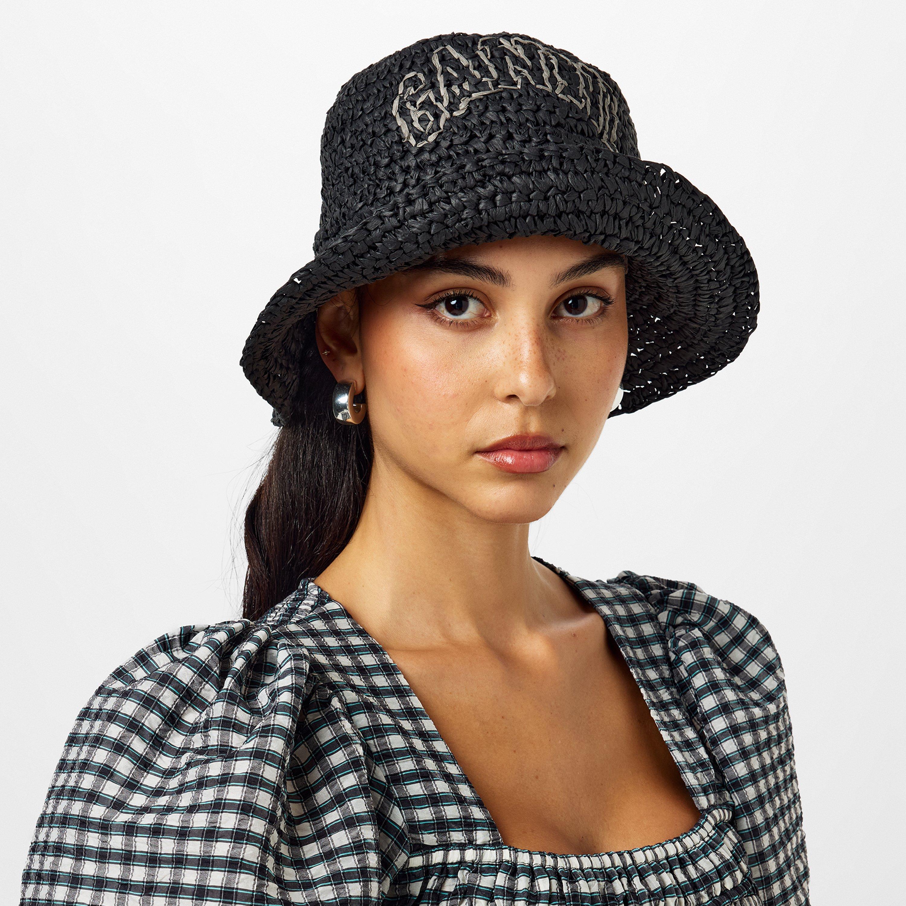 Black - Ganni - Women's Logo Straw Bucket Hats - 2