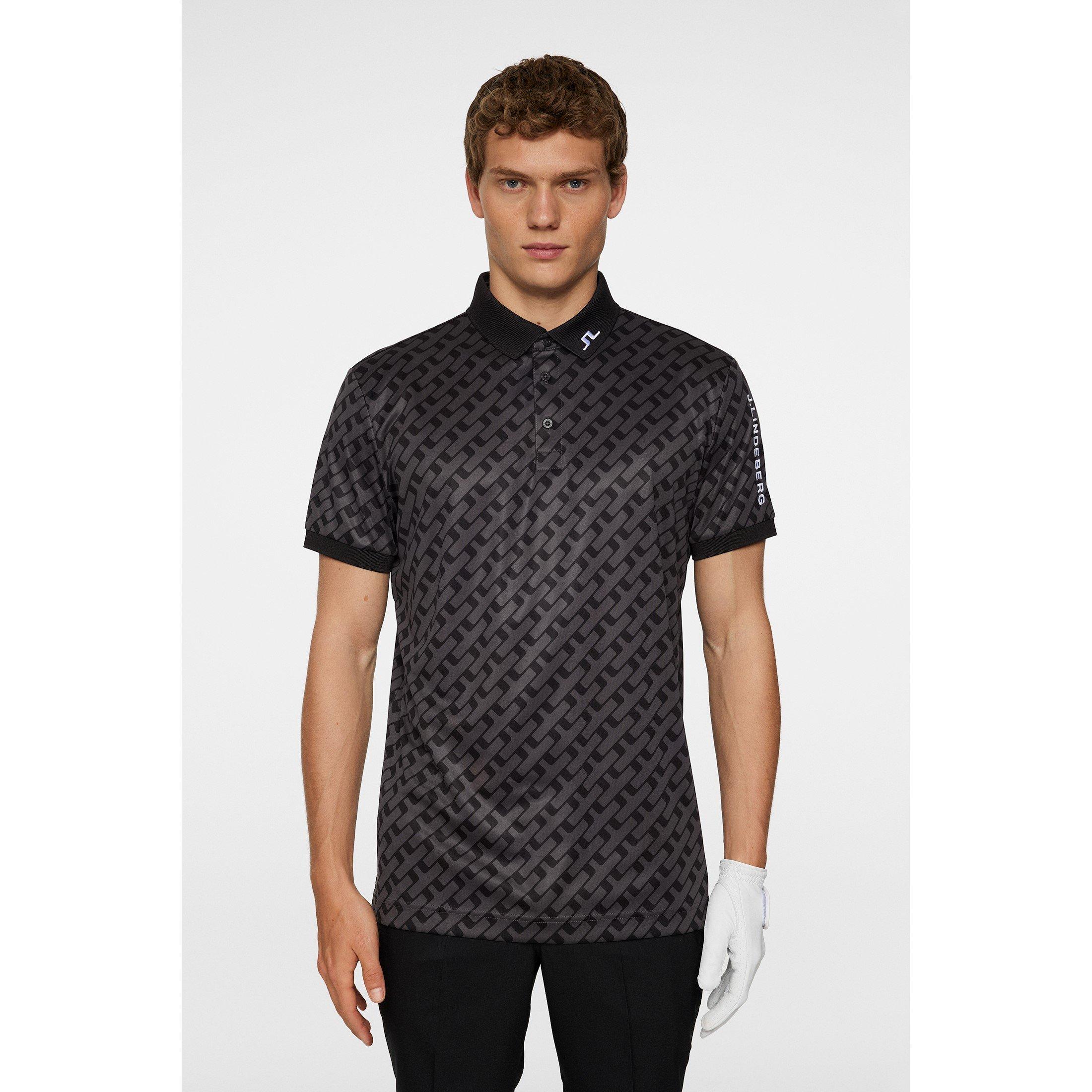 Tonal Black - J Lindeberg Golf - Men's Tech Print Short Sleeve Performance Polo Shirt - 2