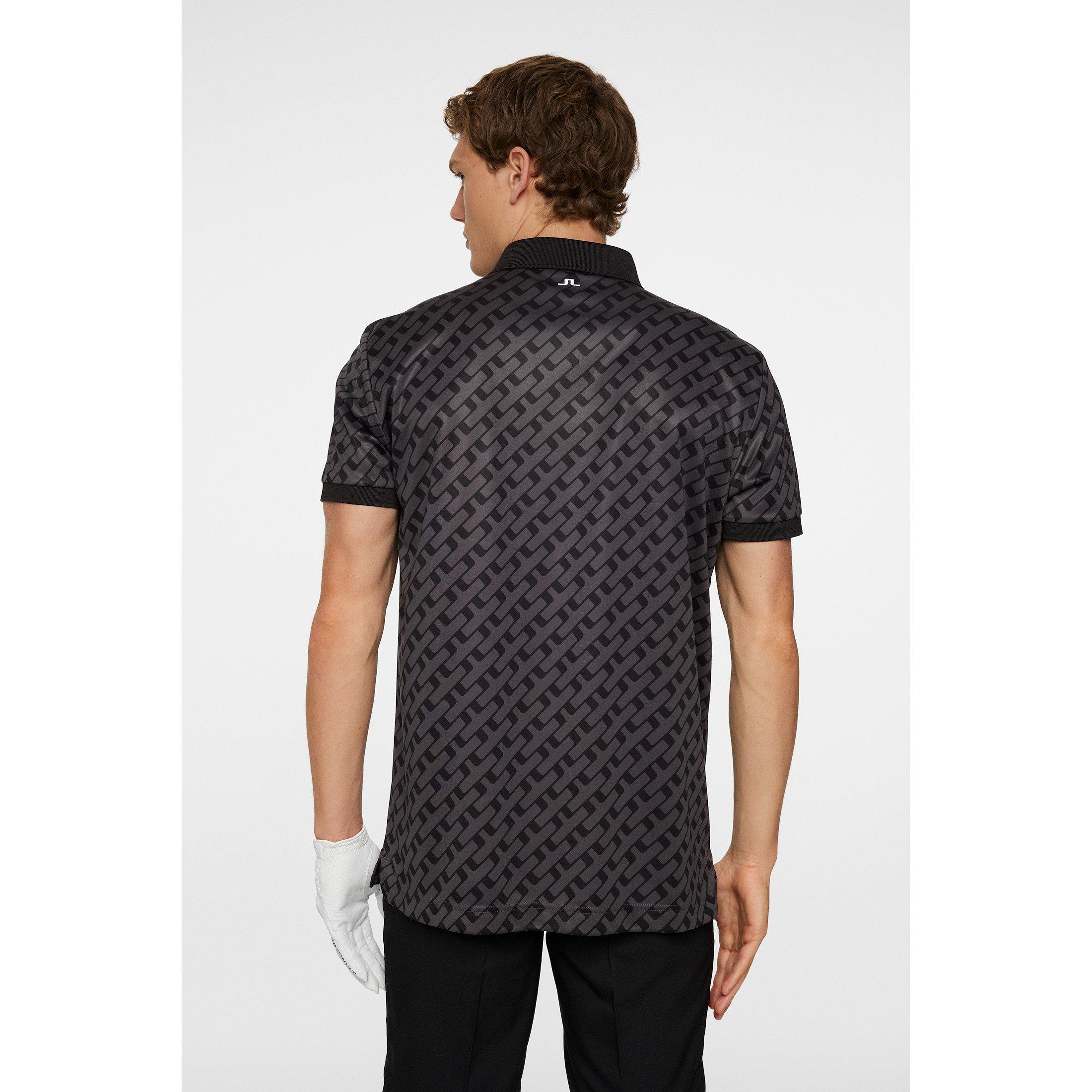 Tonal Black - J Lindeberg Golf - Men's Tech Print Short Sleeve Performance Polo Shirt - 3
