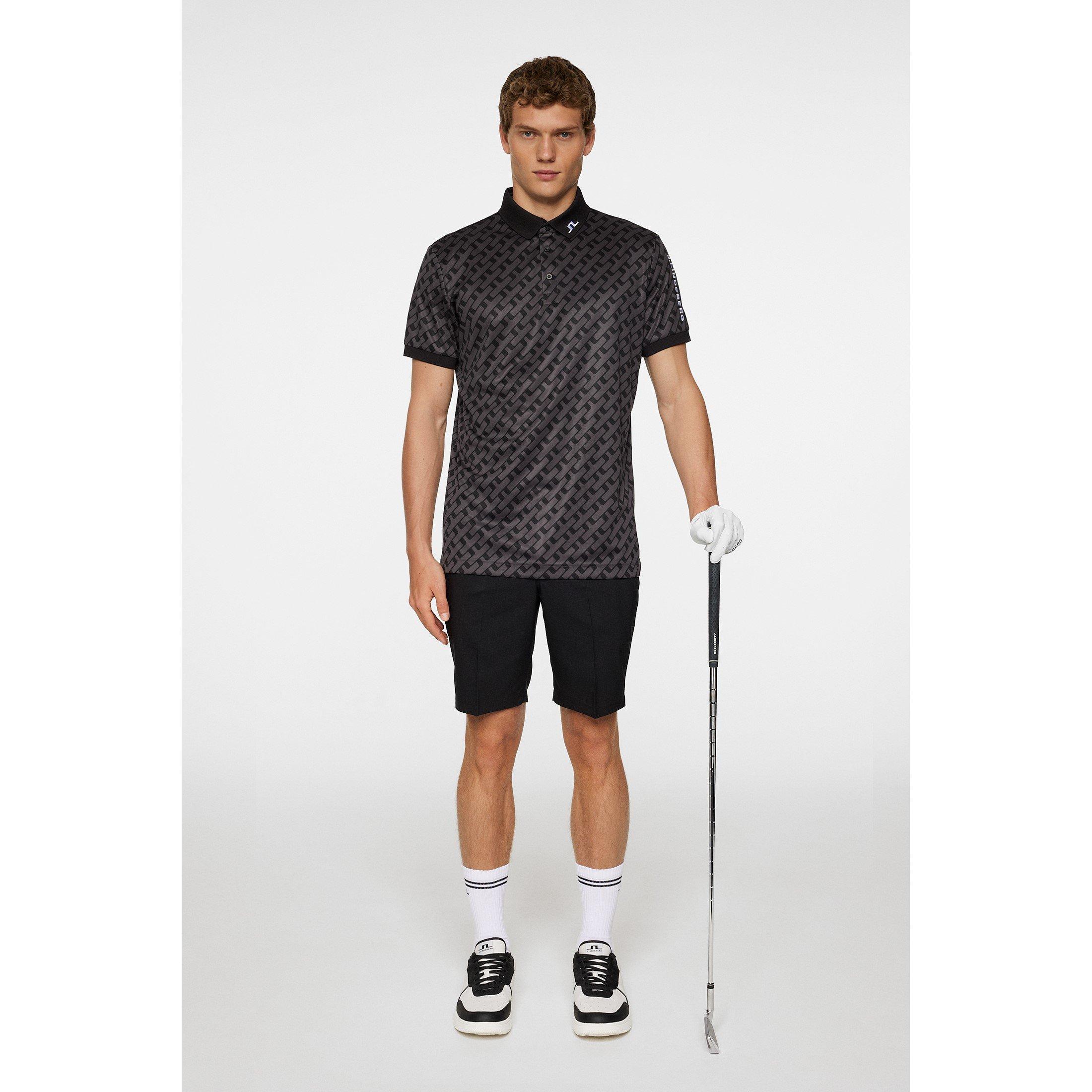Tonal Black - J Lindeberg Golf - Men's Tech Print Short Sleeve Performance Polo Shirt - 4