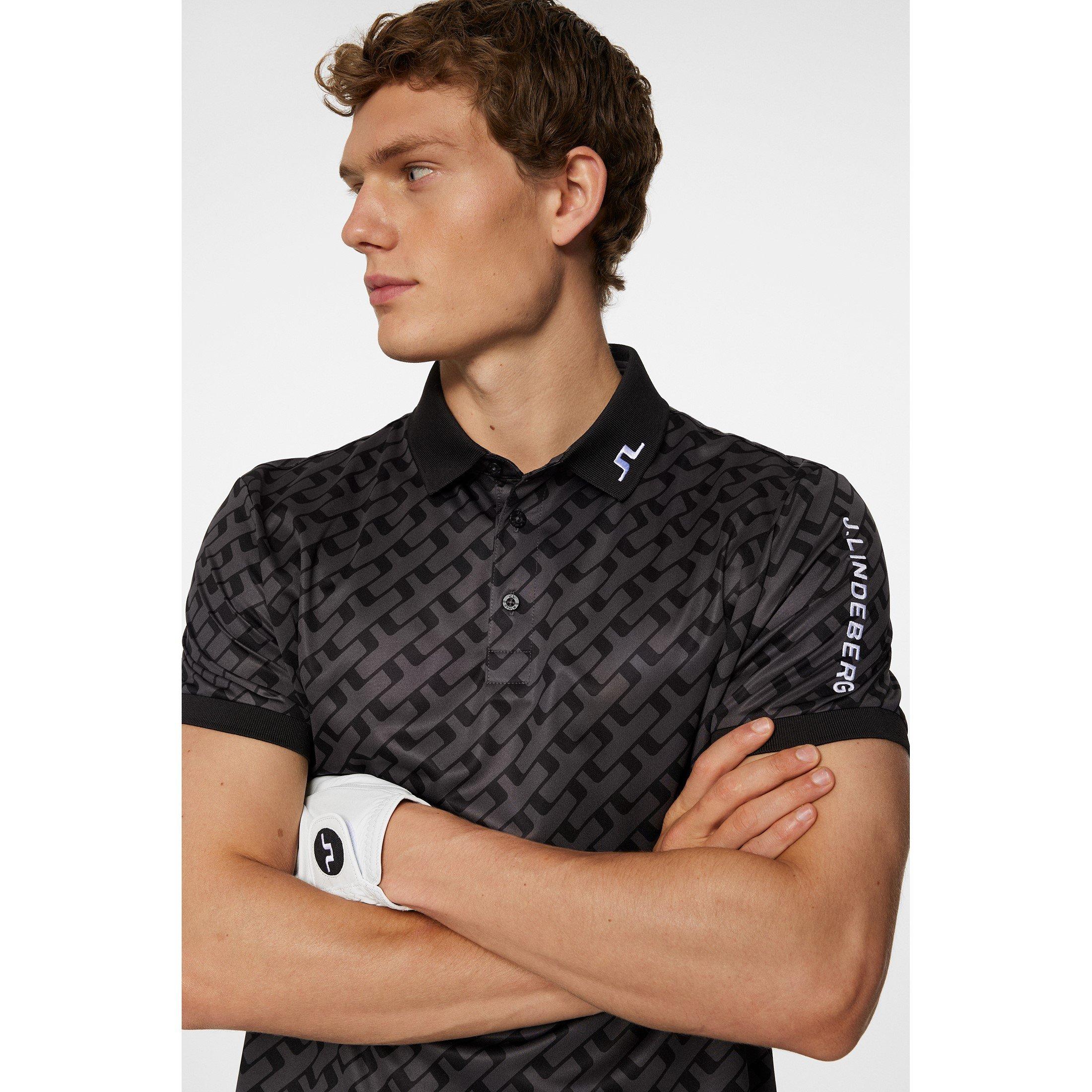 Tonal Black - J Lindeberg Golf - Men's Tech Print Short Sleeve Performance Polo Shirt - 5