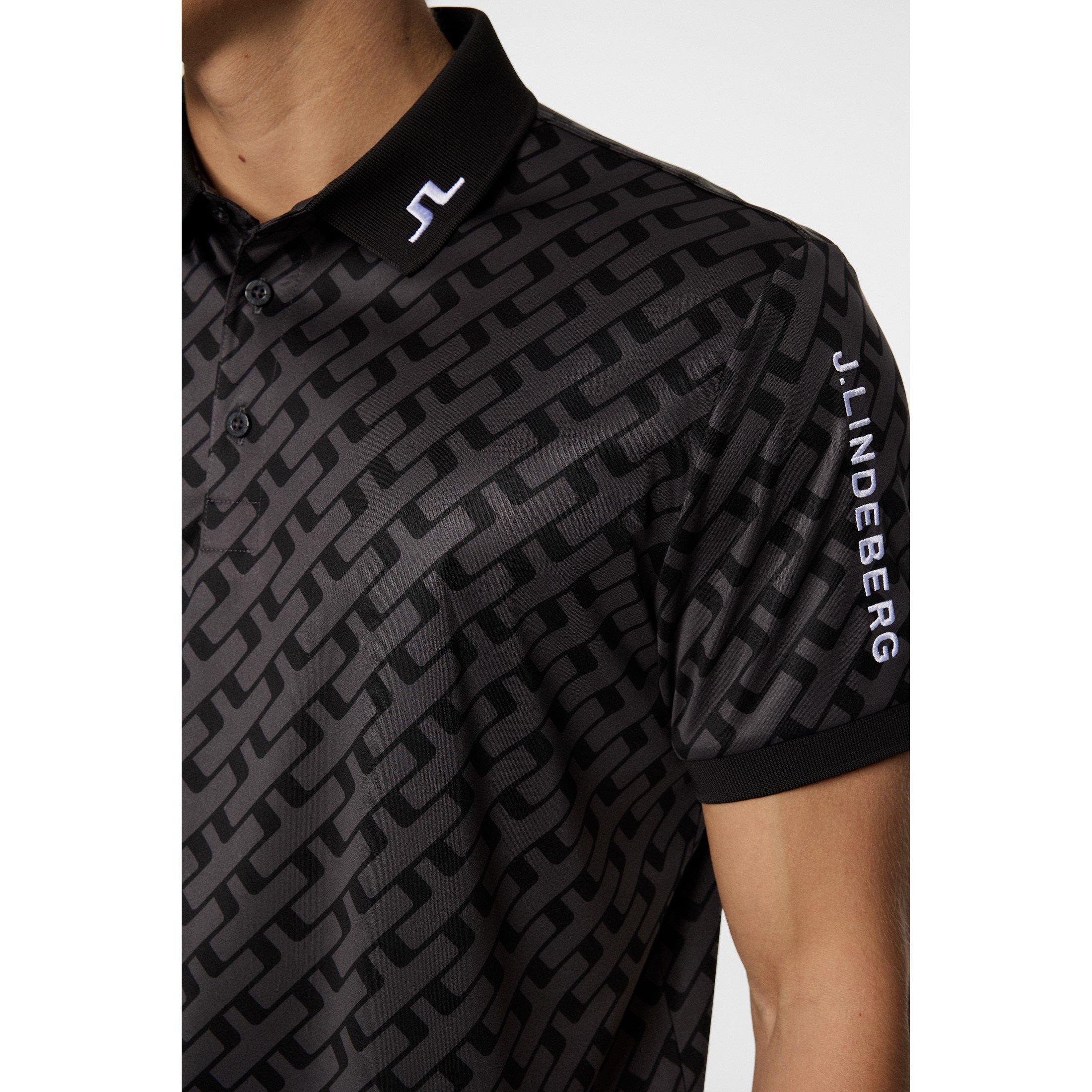 Tonal Black - J Lindeberg Golf - Men's Tech Print Short Sleeve Performance Polo Shirt - 6