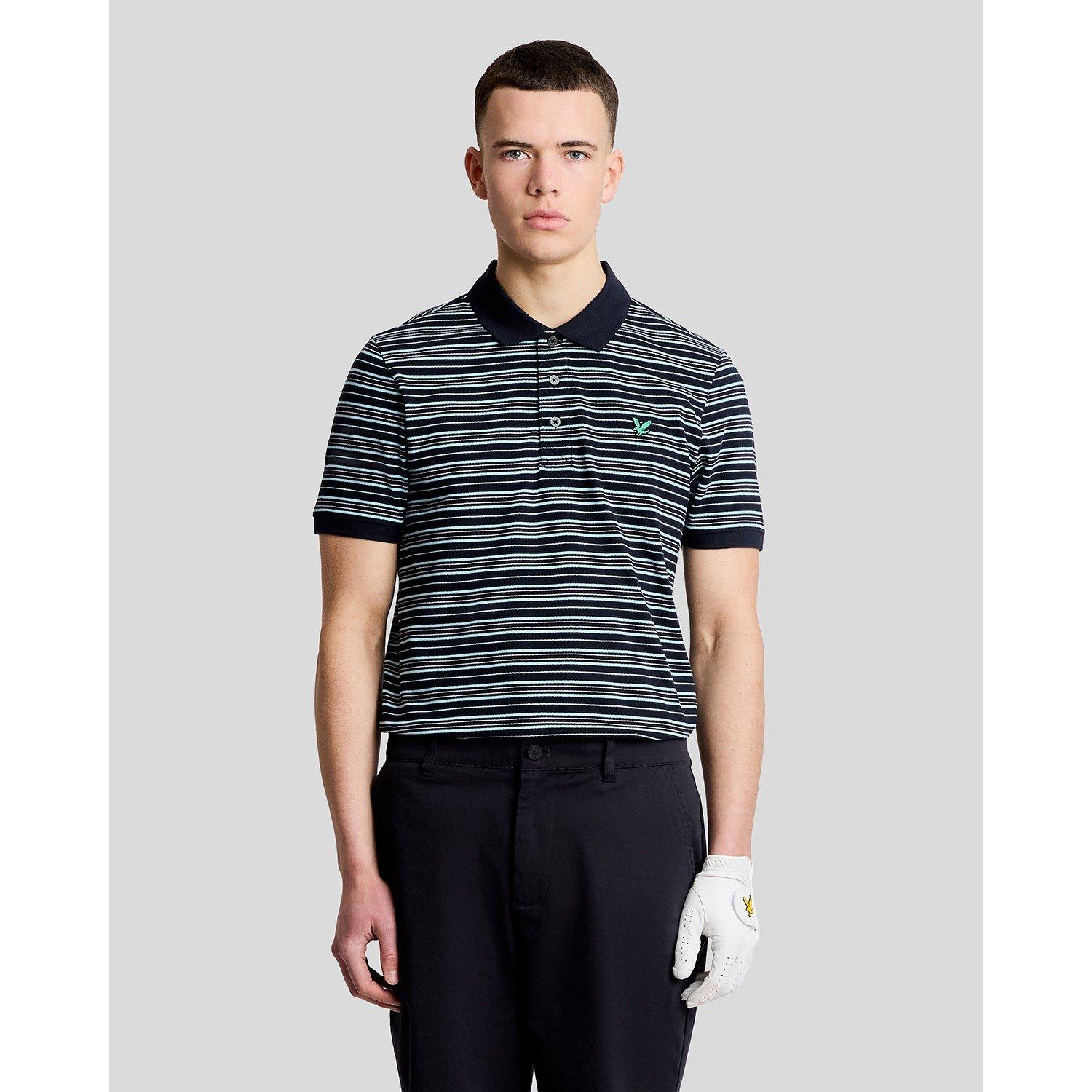 Y635 Navy/Blue - Lyle and Scott - Lyle & Scott Golf Green Eagle Stripe Polo Shirt - 1