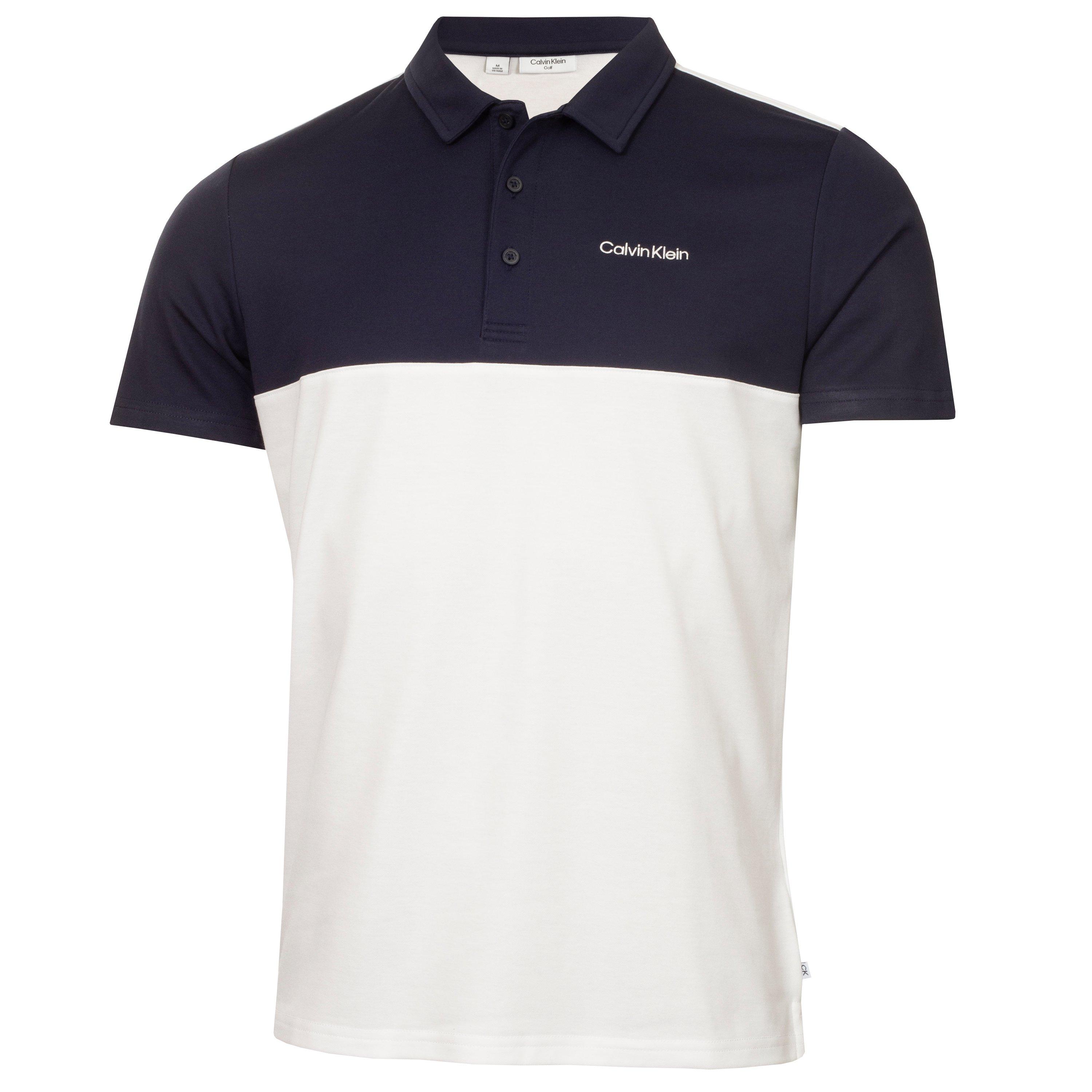 Calvin Klein Golf Men's Jc Block Short Sleeve Performance Polo Shirt - Wht-Nvy - Medium