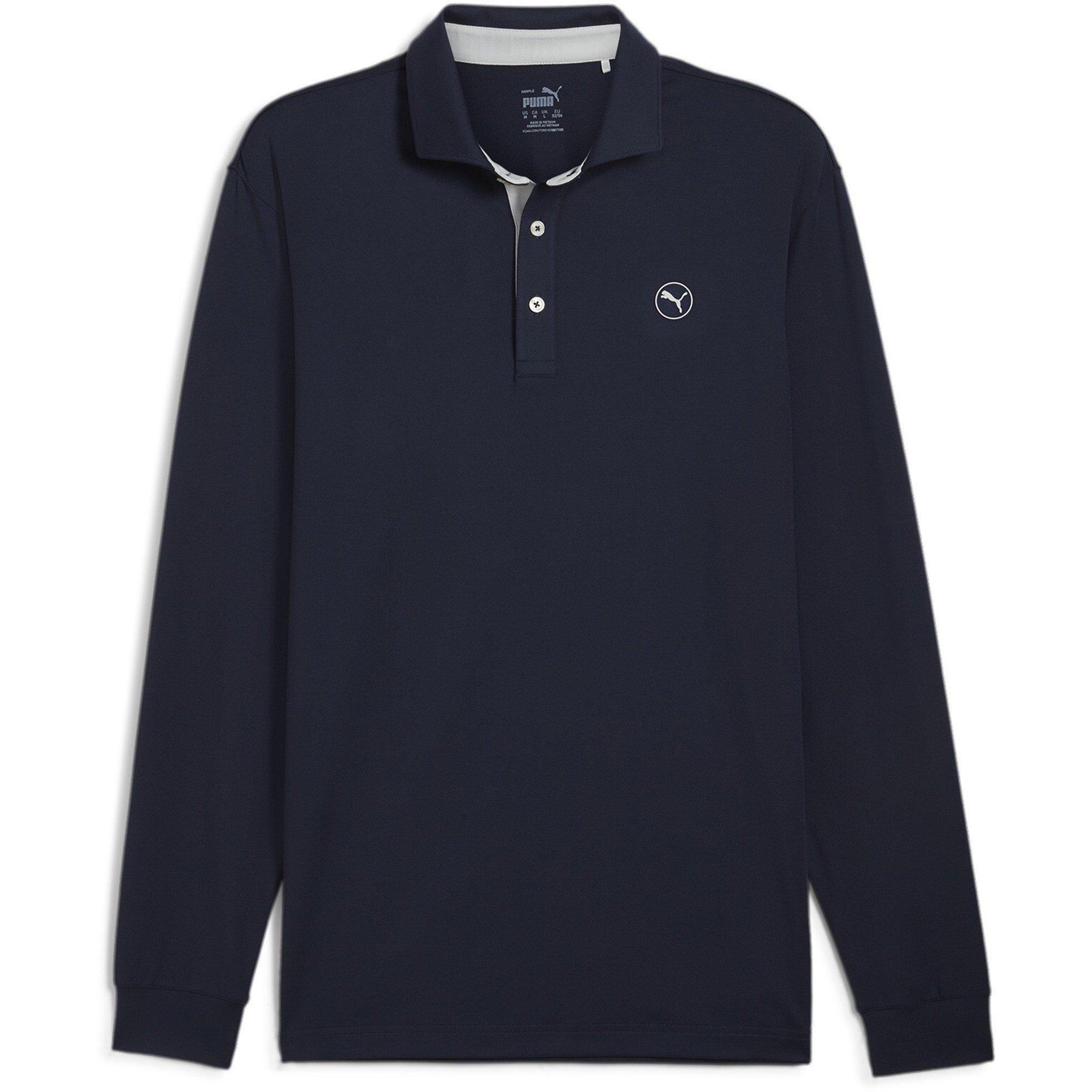 Navy/Ash Gray - Puma - Men's Cloudspun Long Sleeve Midweight Performance Polo Shirt - 1