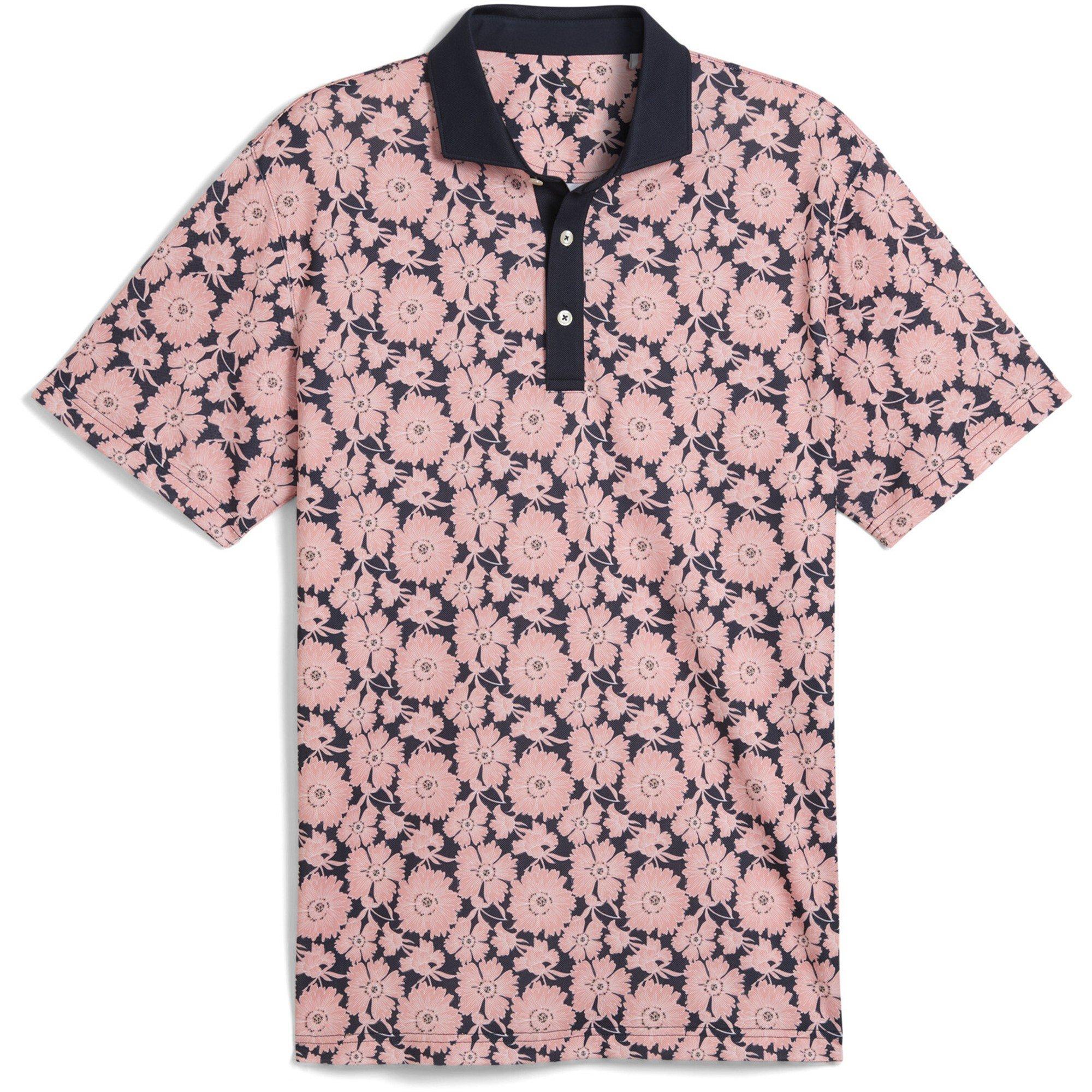 Puma Men's Fields Polo Pique Short Sleeve Performance Polo Shirt - Peach/Blue - S