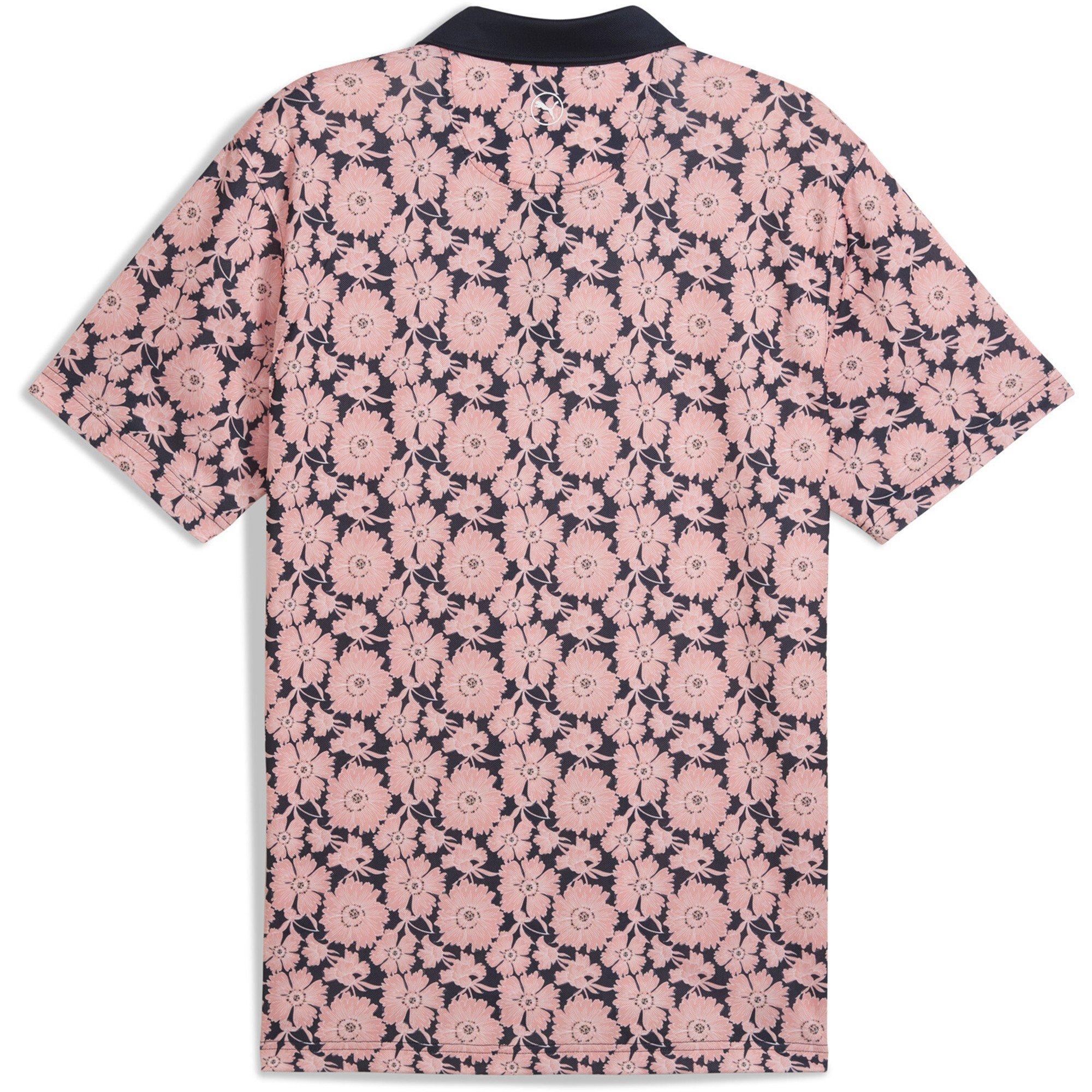 Peach/Blue - Puma - Pique Flower Fields Polo Shirt Mens - 2