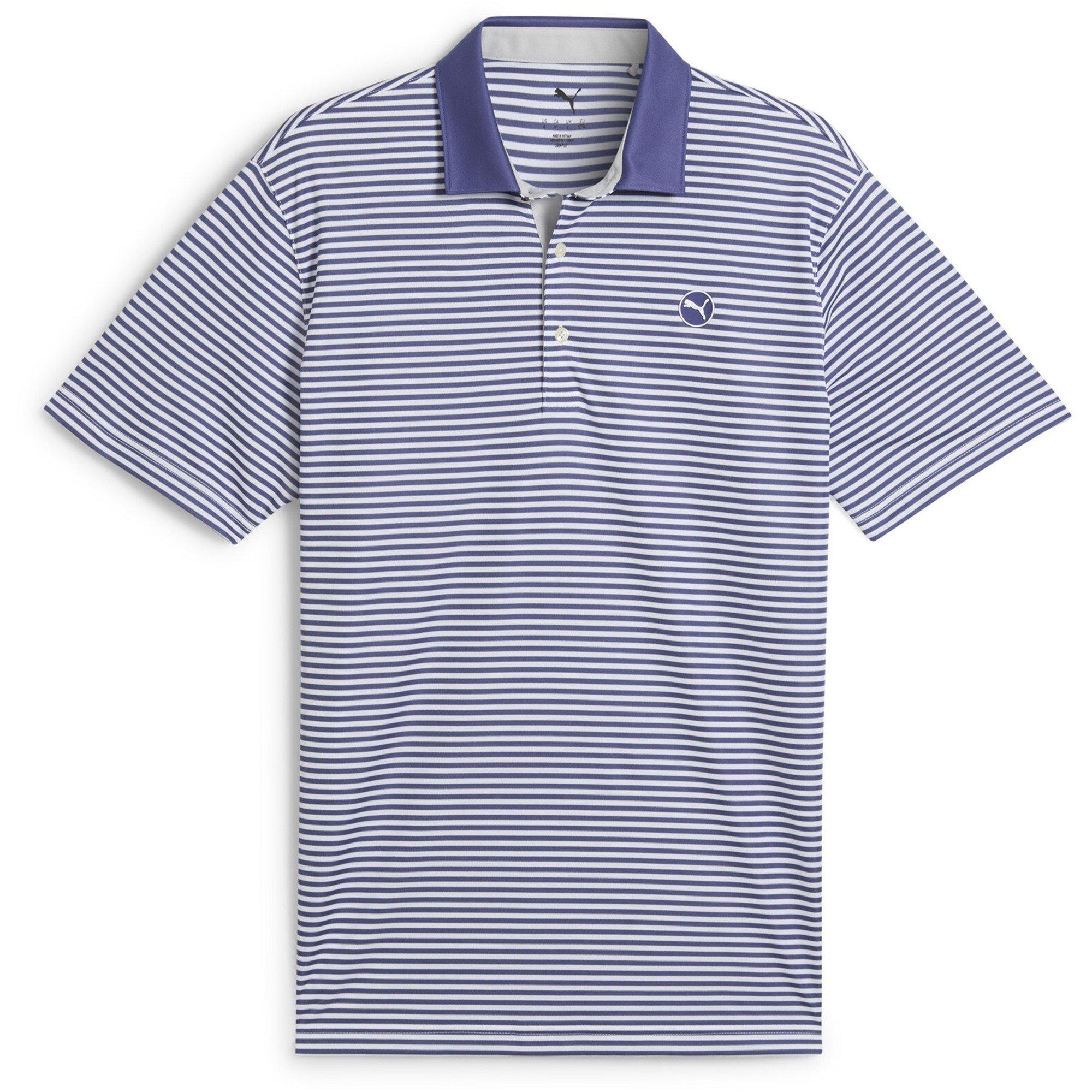 Blue Cryst/Navy - Puma - Men's Pure 2.0 Striped Short Sleeve Performance Polo Shirt - 1