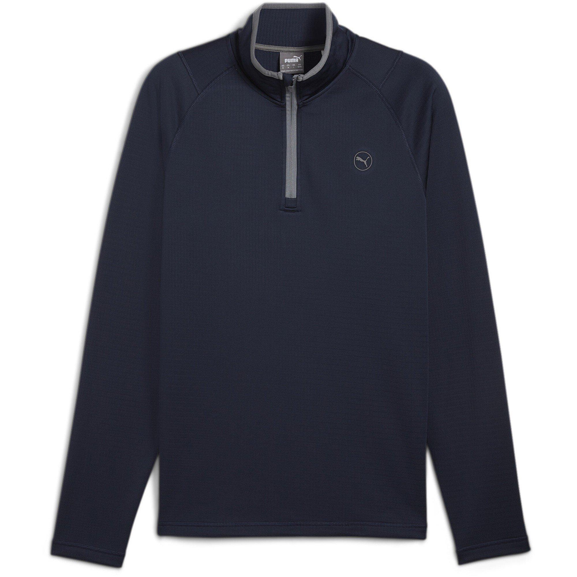 Azul Marinho Escuro - Puma - Men's Fleece Quarter Zip Long Sleeve Performance Polo Shirt - 1