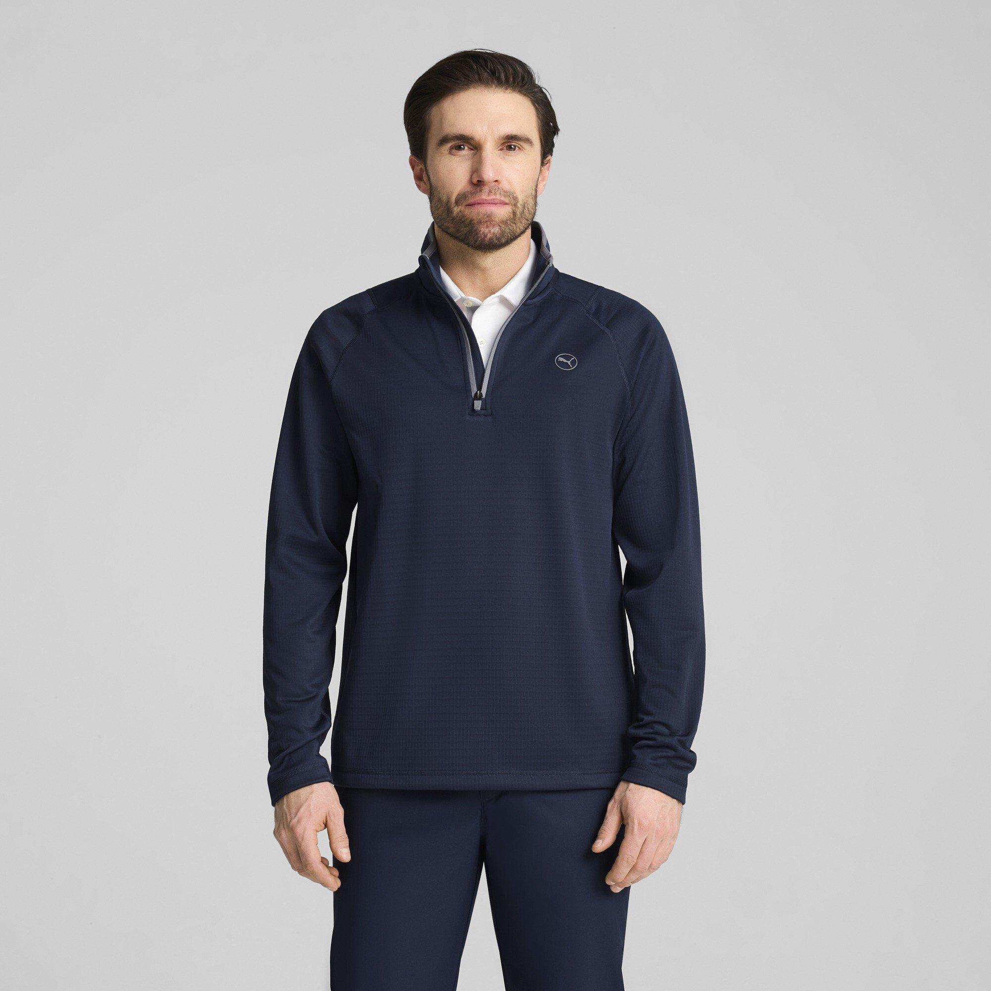 Azul Marinho Escuro - Puma - Men's Fleece Quarter Zip Long Sleeve Performance Polo Shirt - 3