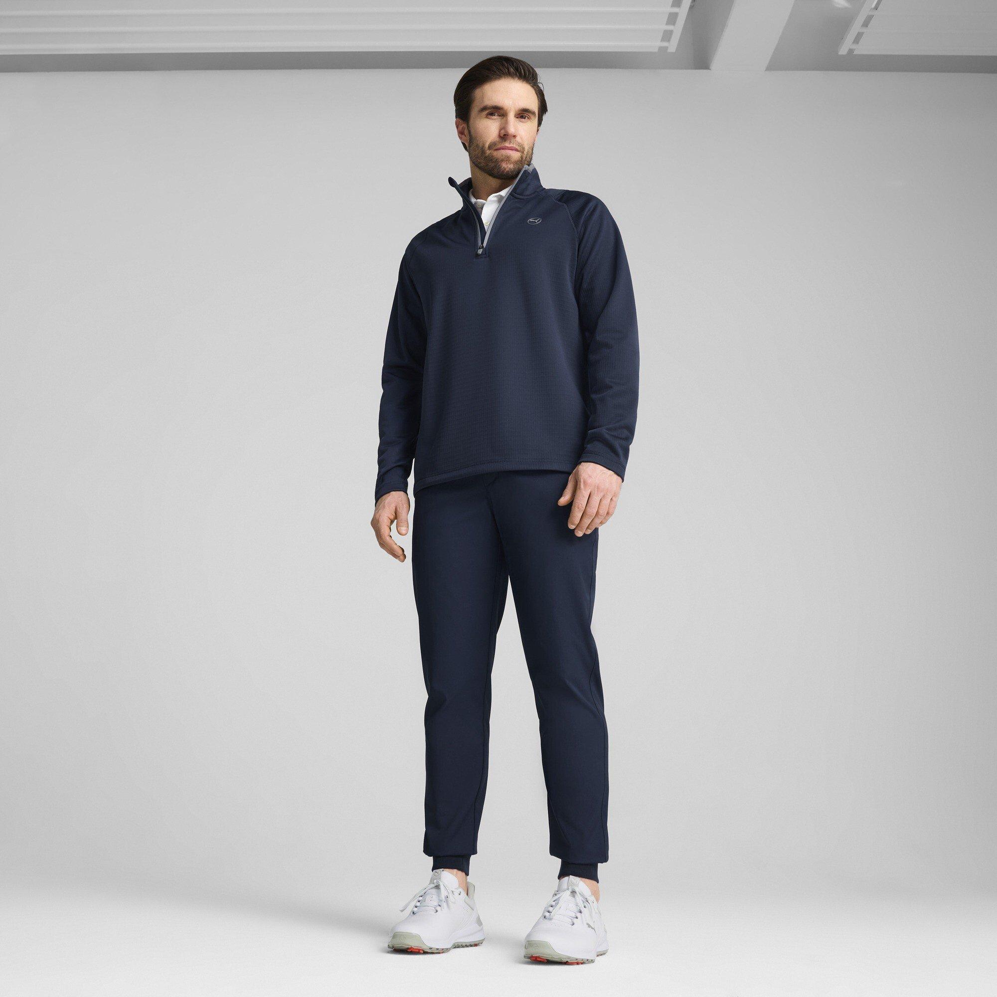 Azul Marinho Escuro - Puma - Men's Fleece Quarter Zip Long Sleeve Performance Polo Shirt - 5