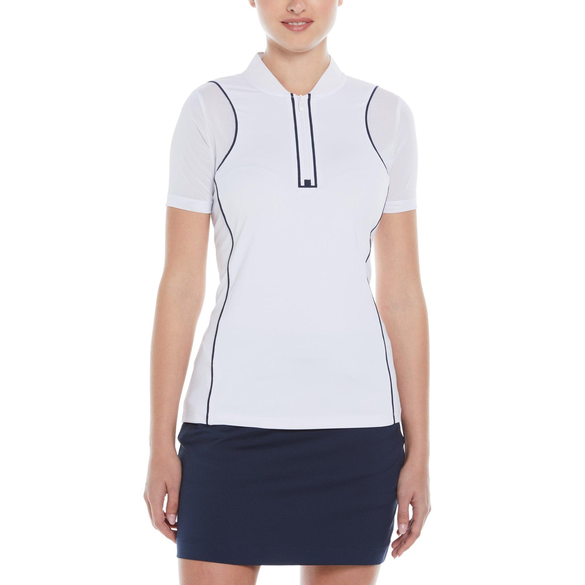 Original Penguin Golf Women's Pg Zipped Front Short-Sleeve Performance Polo Shirt - Bright White - 12 (M)