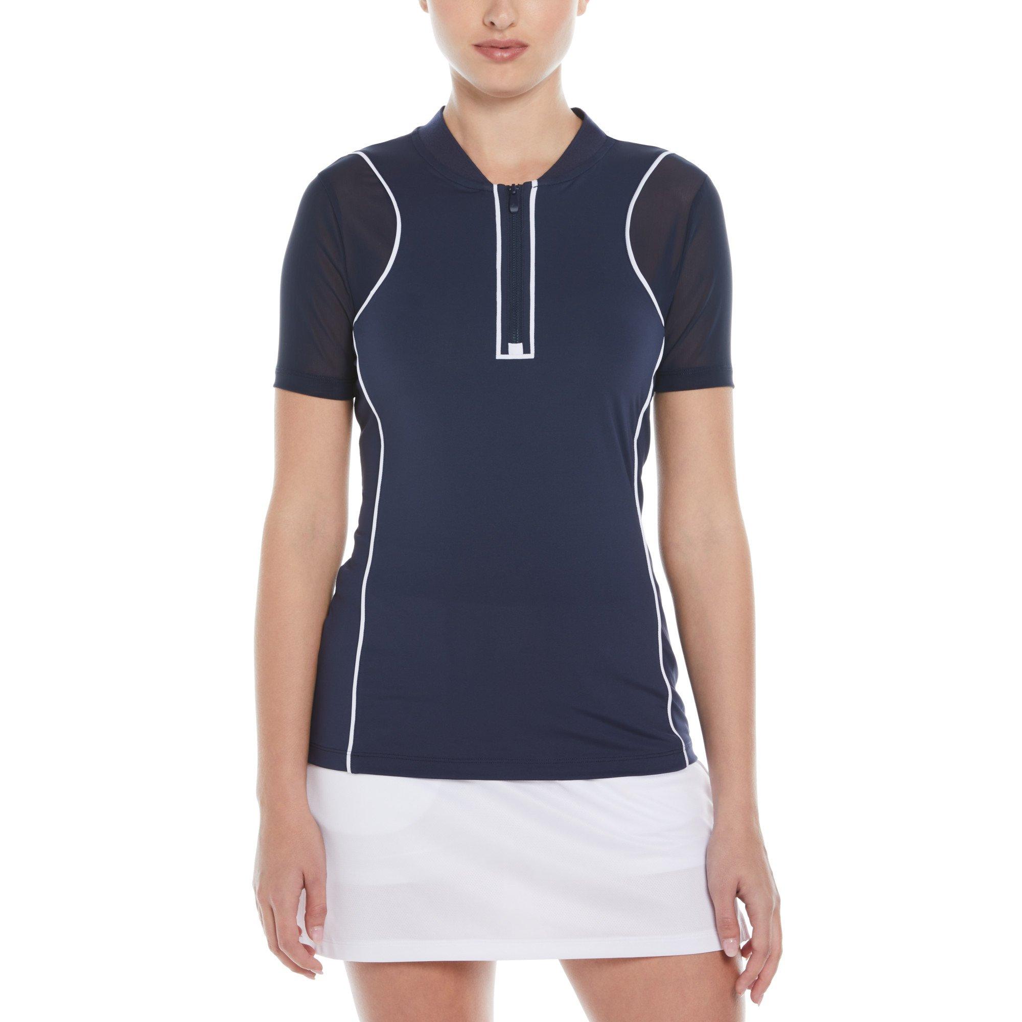Original Penguin Golf Women's Pg Zipped Front Short-Sleeve Performance Polo Shirt - Black Iris - 10 (S)