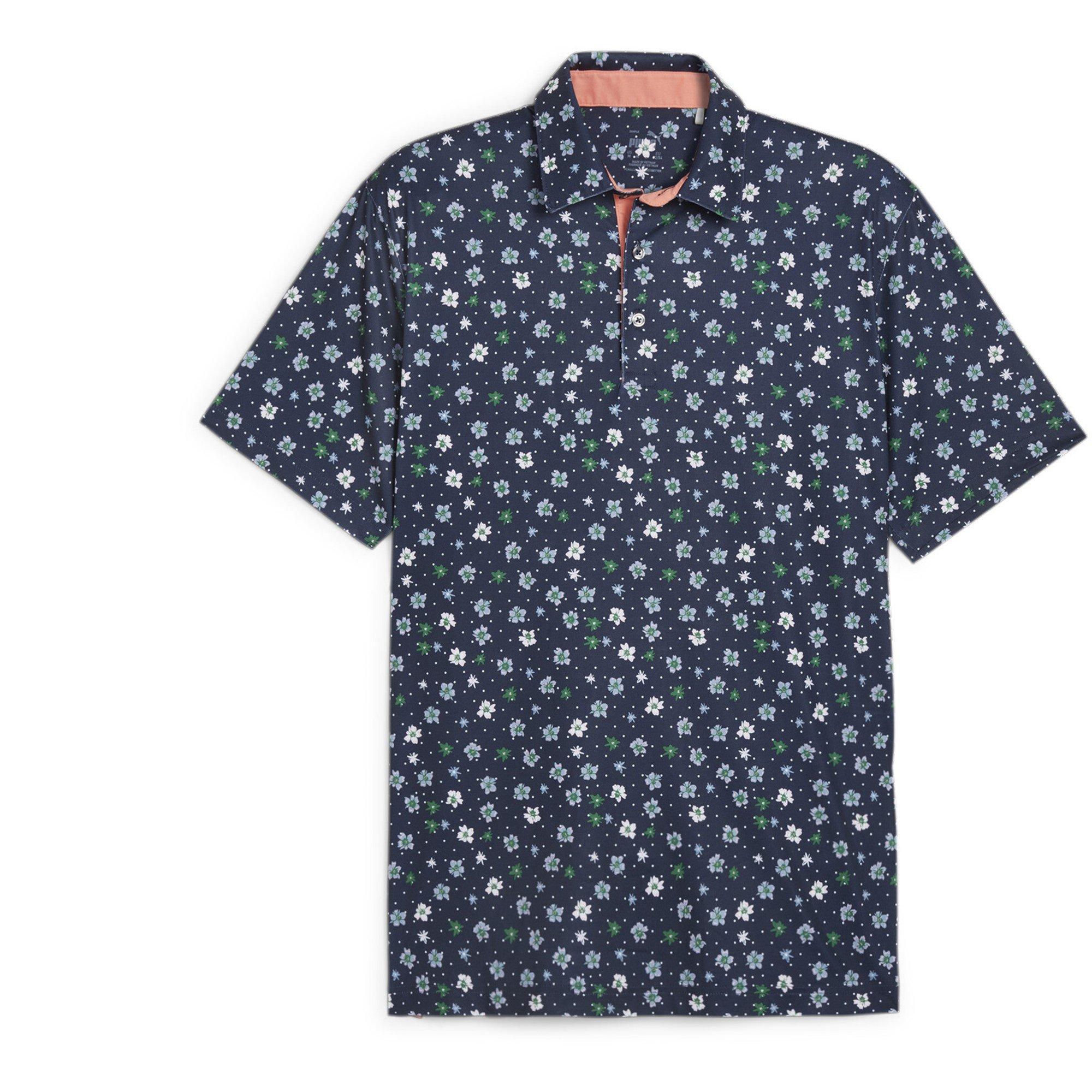 Navy/Green - Puma - Cloudspun Floral Polo Shirt Mens - 1