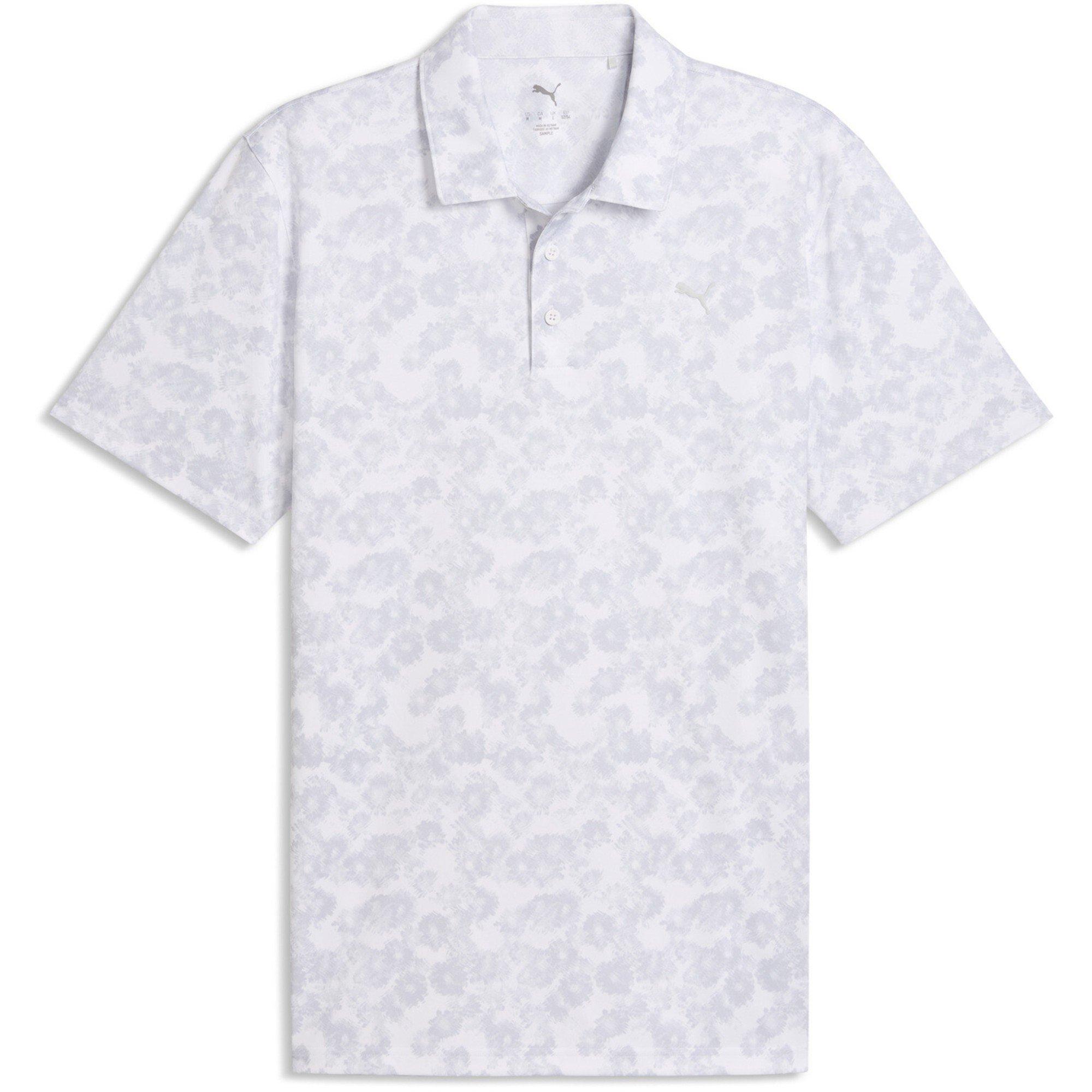 Puma Men's Pure 2.0 Floral Short Sleeve Performance Polo Shirt - White Glow - 2XL