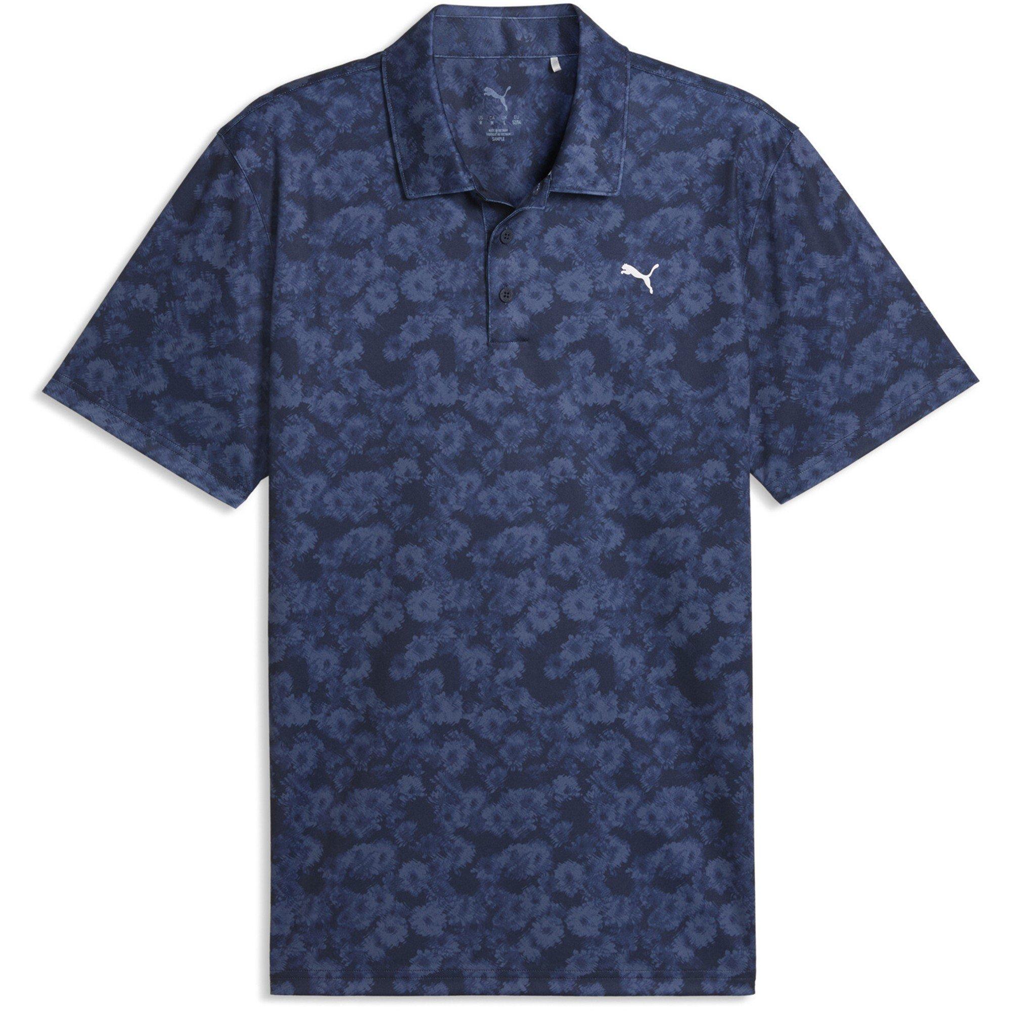 Puma Men's Pure 2.0 Floral Short Sleeve Performance Polo Shirt - Deep Navy - L