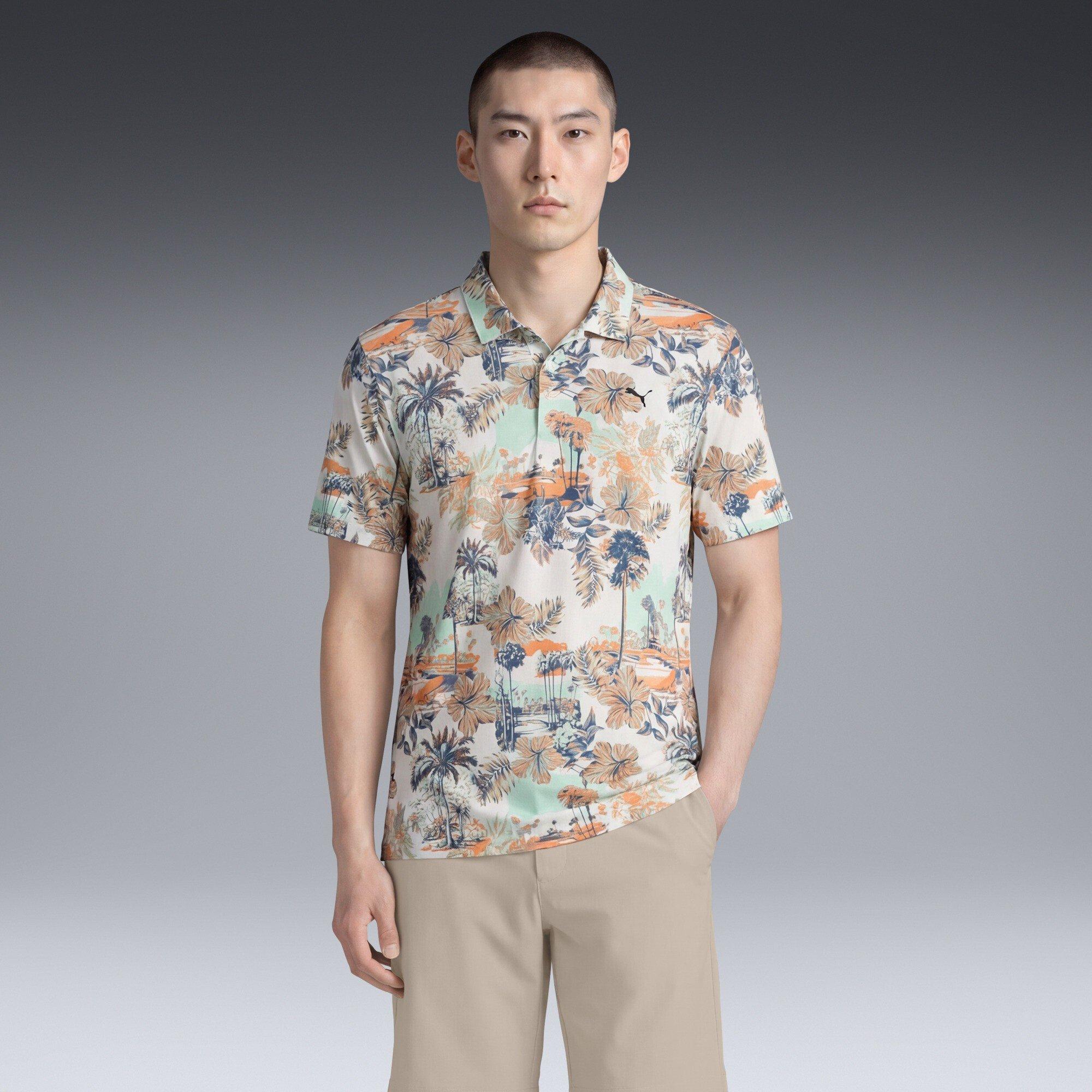Warm White-Mint - Puma - Men's Cloudspun Palm Short Sleeve Performance Polo Shirt - 3