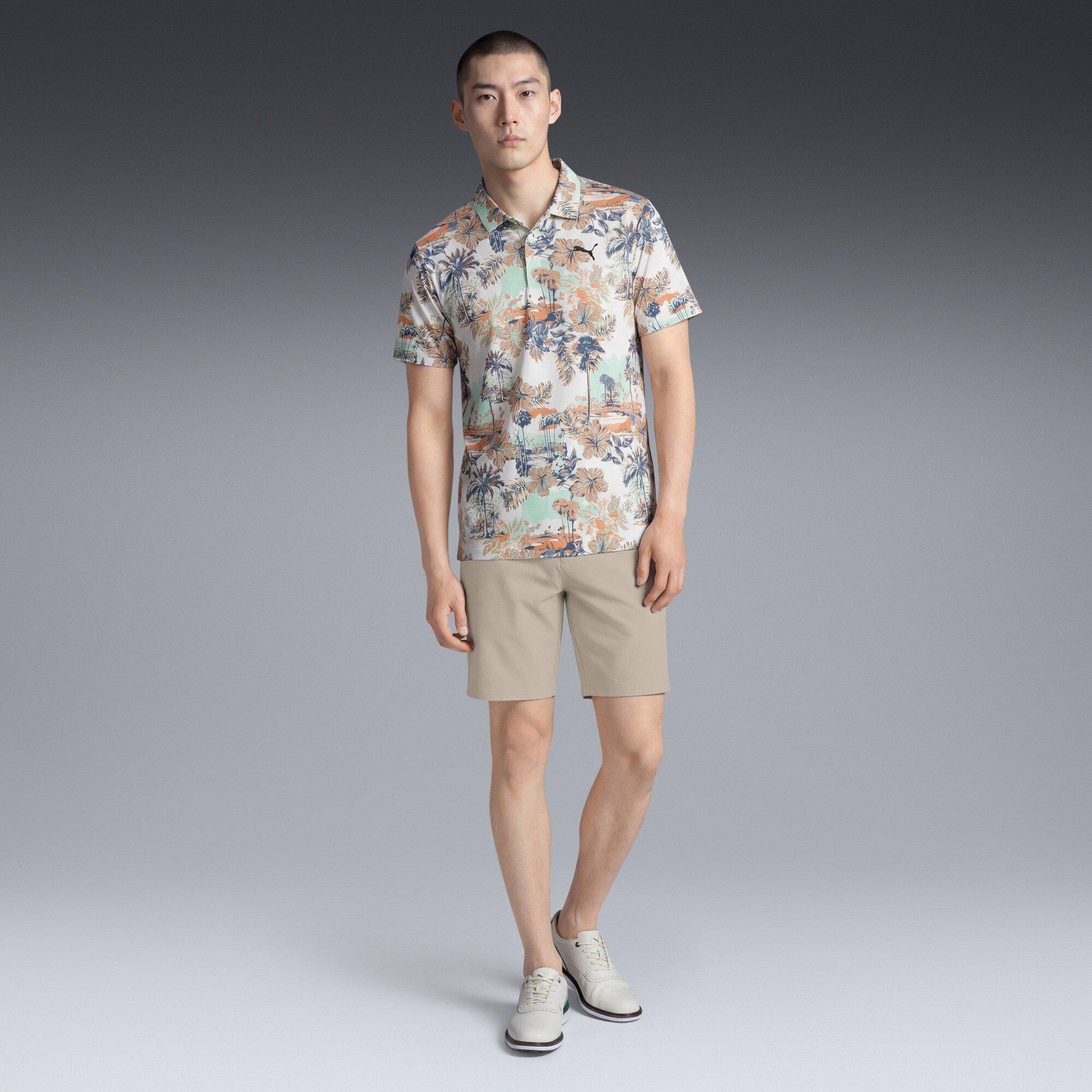 Warm White-Mint - Puma - Men's Cloudspun Palm Short Sleeve Performance Polo Shirt - 5
