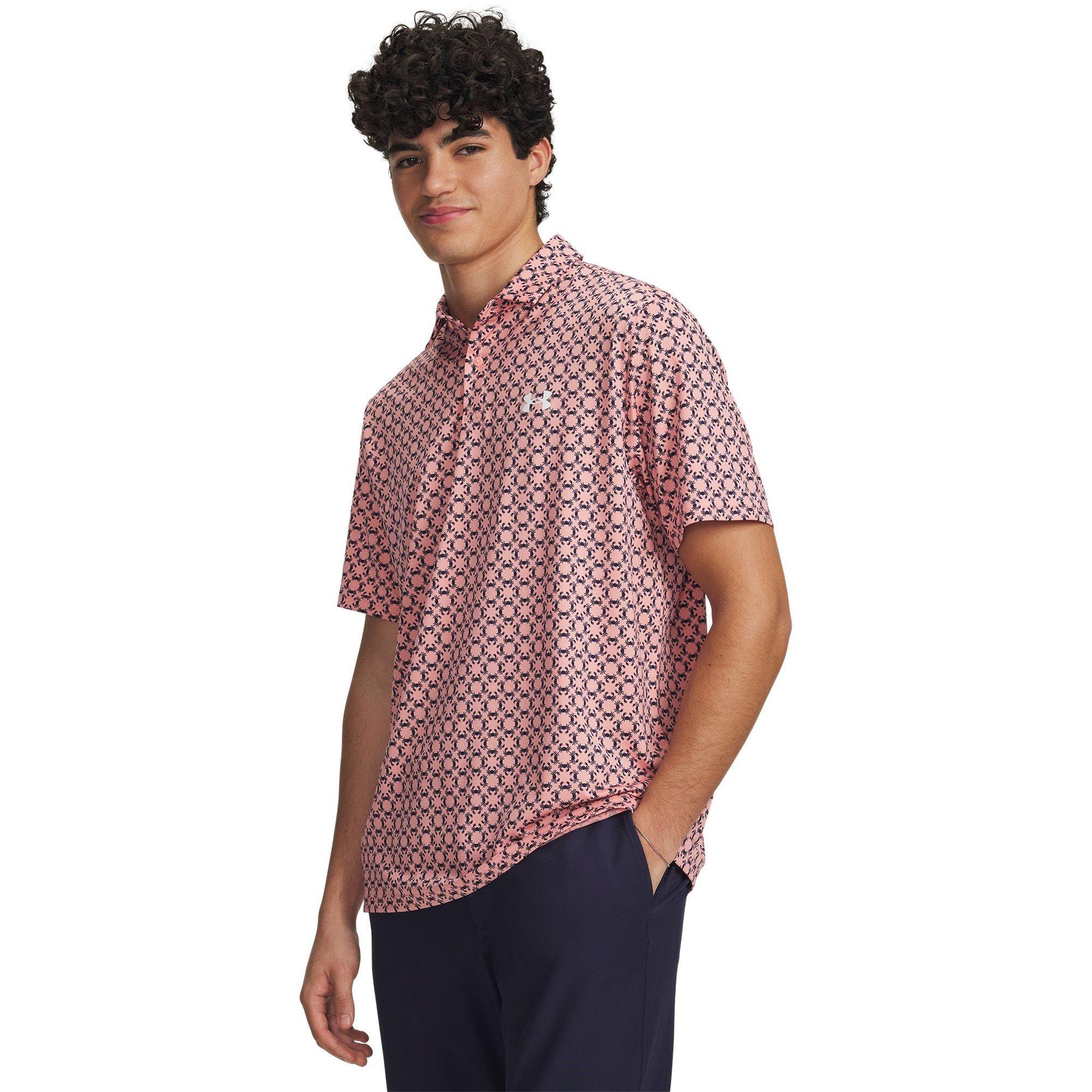 Under Armour Men's Short Sleeve Performance Polo Shirt - Pink/Navy/White - XL