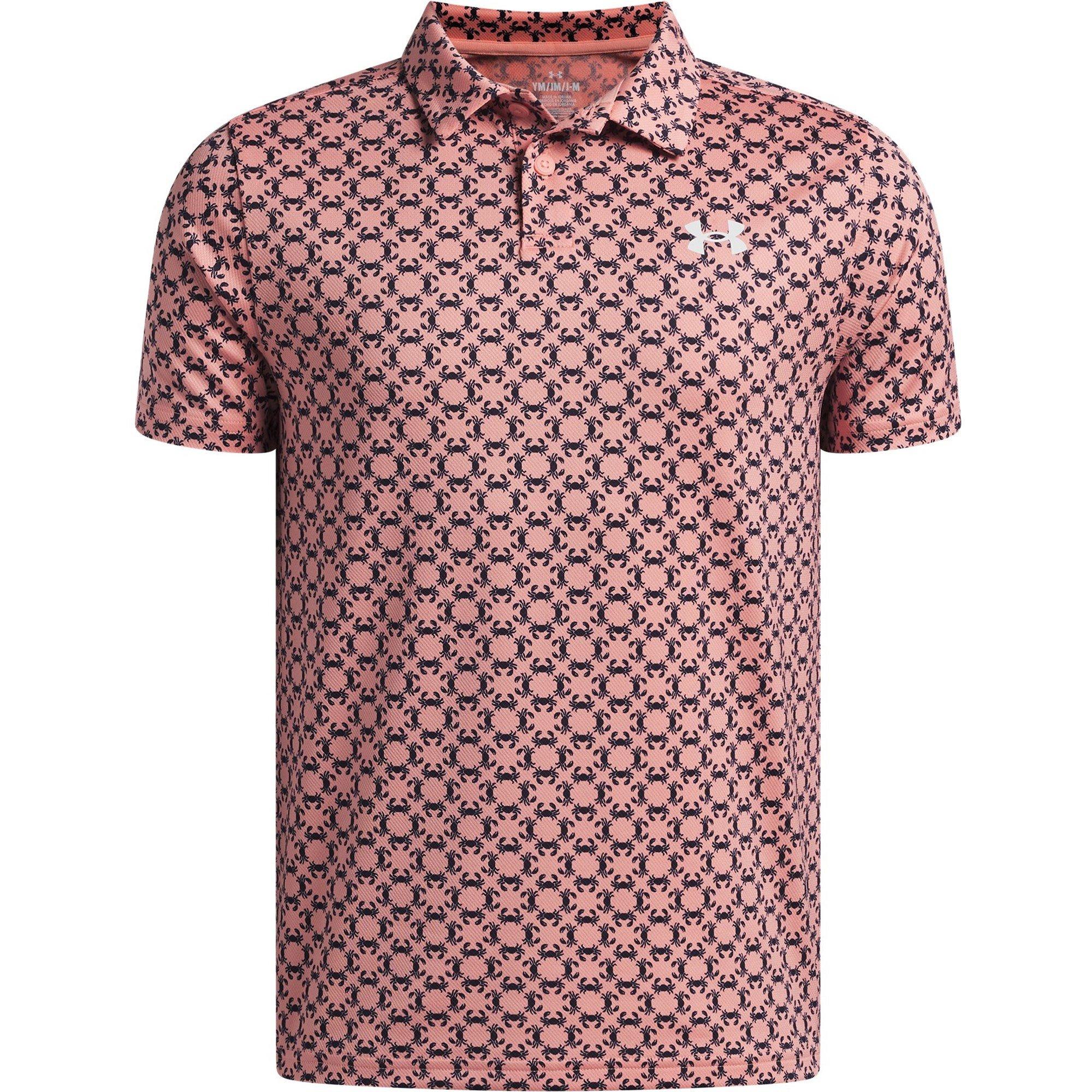 Under Armour Boys Kids' Short Sleeve Performance Polo Shirt - Pink/Navy - 13 (XL)