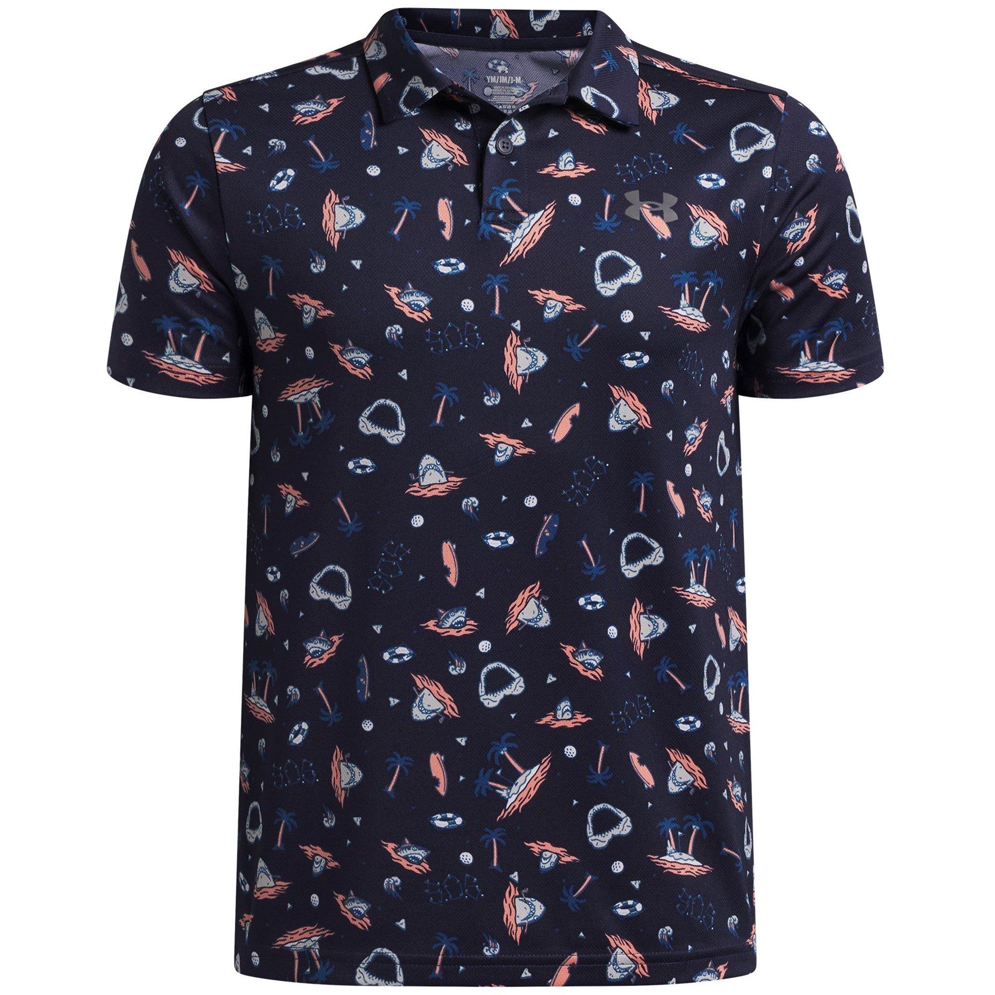 Under Armour Boys Kids' Short Sleeve Performance Polo Shirt - Navy/Pink - 13 (XL)